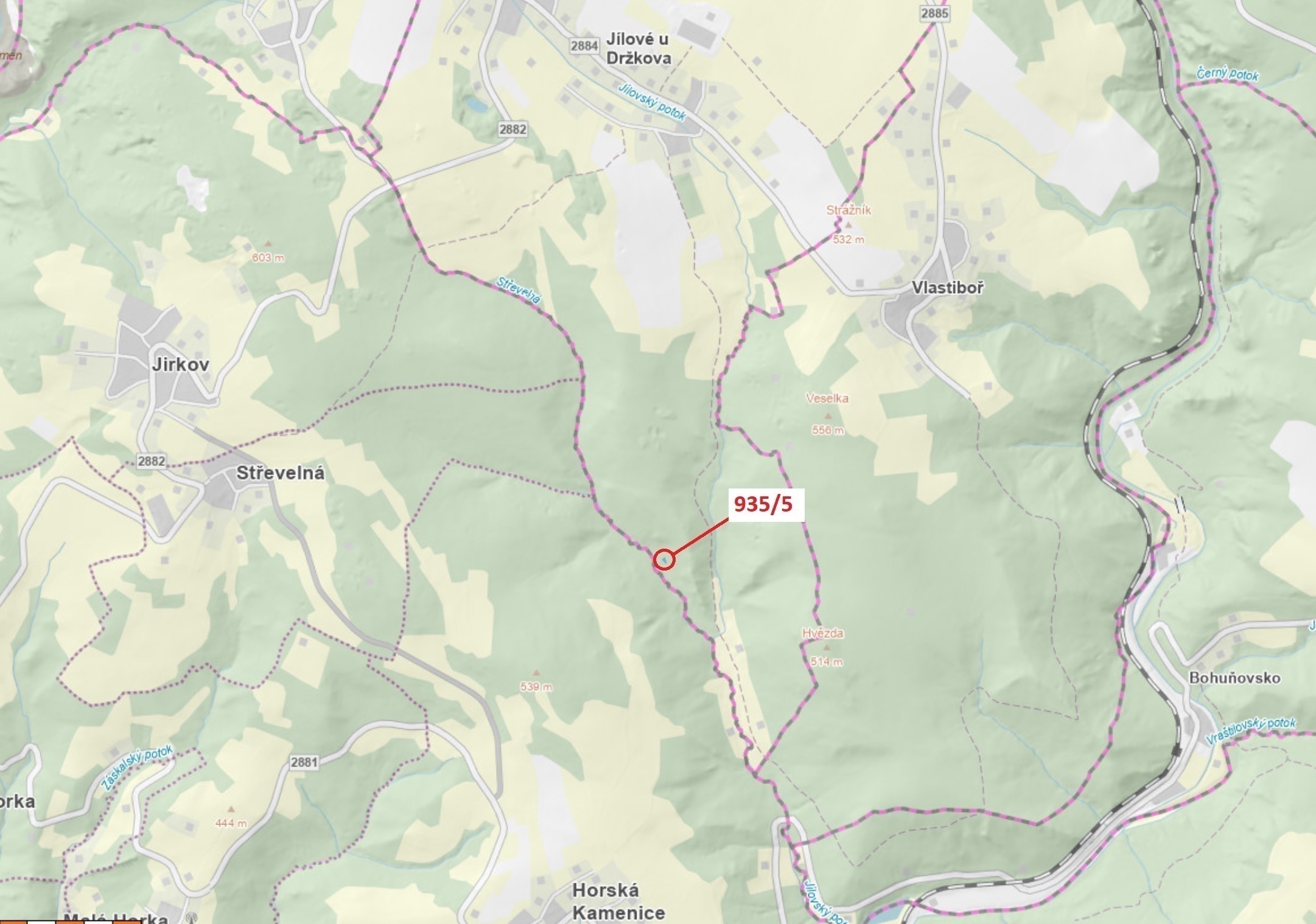 Lesní pozemek o výměře 88 m2, podíl 1/1, katastrální území Jílové u Držkova, obec Jílové u Držkova, 
