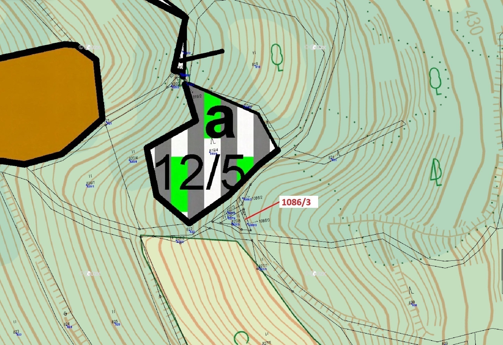 Lesní pozemek o výměře 18 m2, podíl  9/10, katastrální území Zubrnice, obec Zubrnice, obec s rozšíře