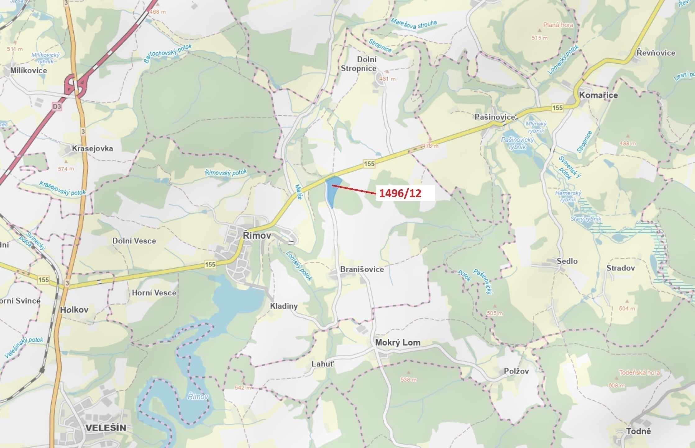 Lesní pozemek o výměře 52 265 m2, podíl 1/1, katastrální území Dolní Stropnice, obec Římov, obec s r