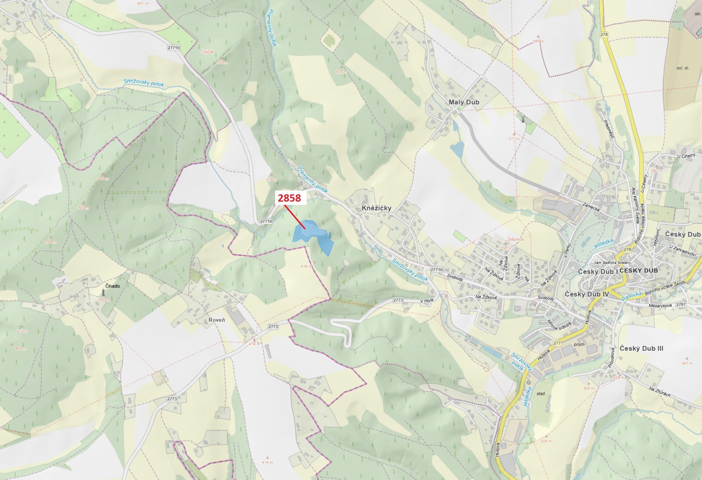 Trvalý travní porost o výměře 16 722 m2, podíl 1/1, katastrální území Český Dub, obec Český Dub, obe