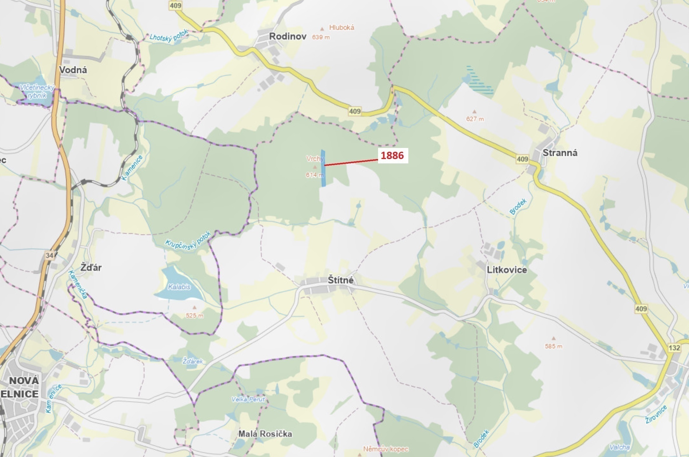 Lesní pozemek o výměře 19 314 m2, podíl 1/1, katastrální území Štítné, obec Žirovnice, obec s rozšíř