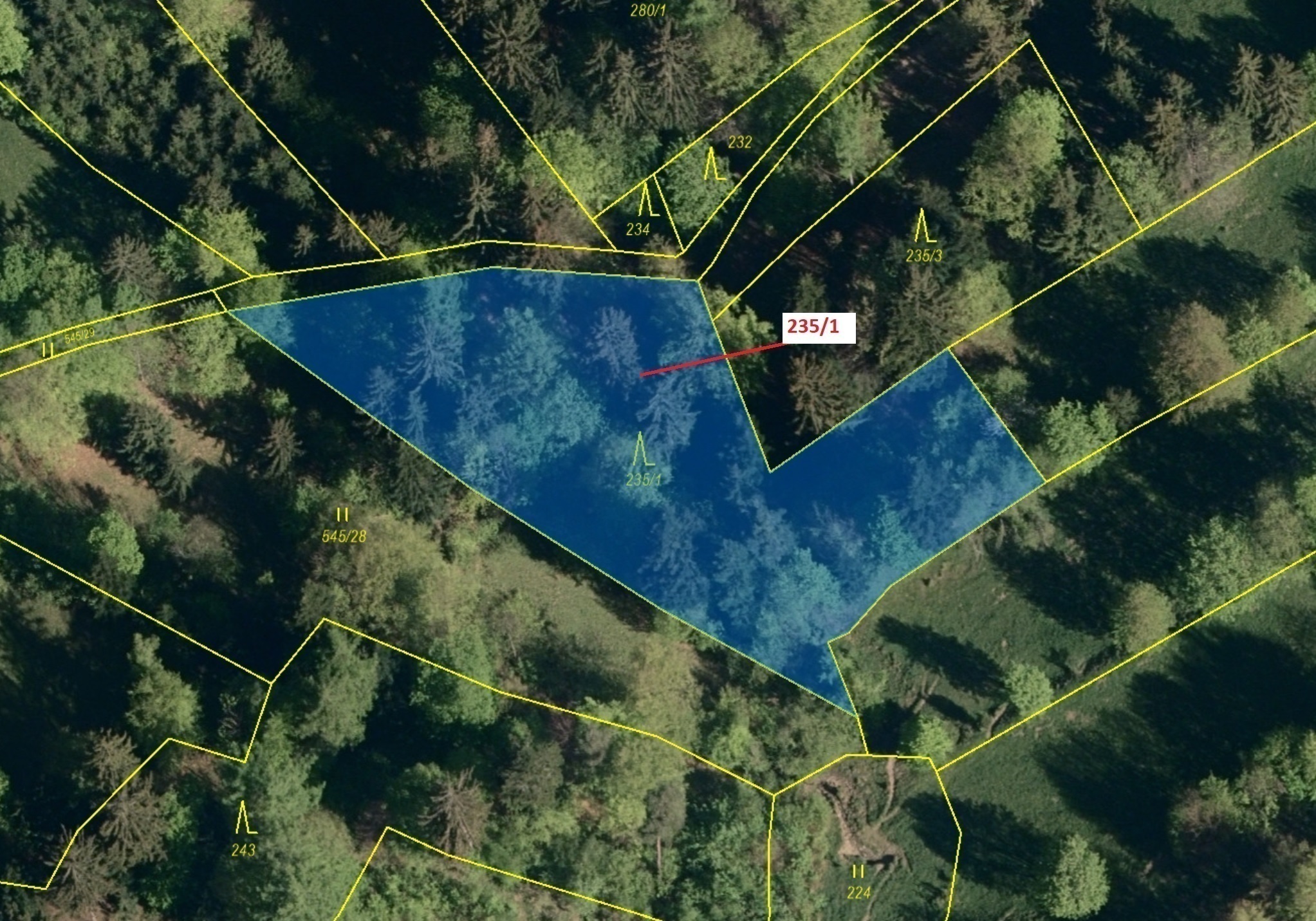 Lesní pozemek o výměře 2467 m2, podíl 1/1, katastrální území Zděchov, obec Zděchov, obec s rozšířeno