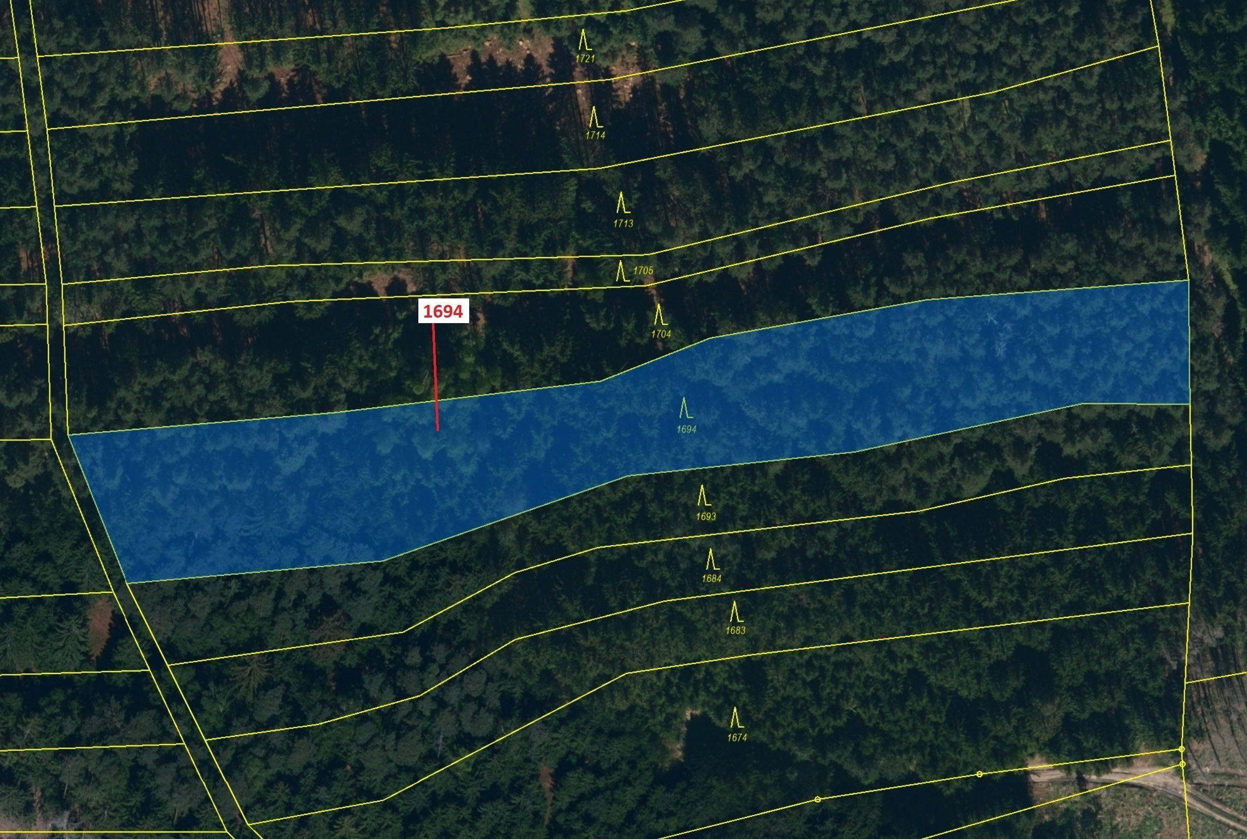 Lesní pozemek o výměře 5 755 m2, podíl 1/1, katastrální území Štítné, obec Žirovnice, obec s rozšíře