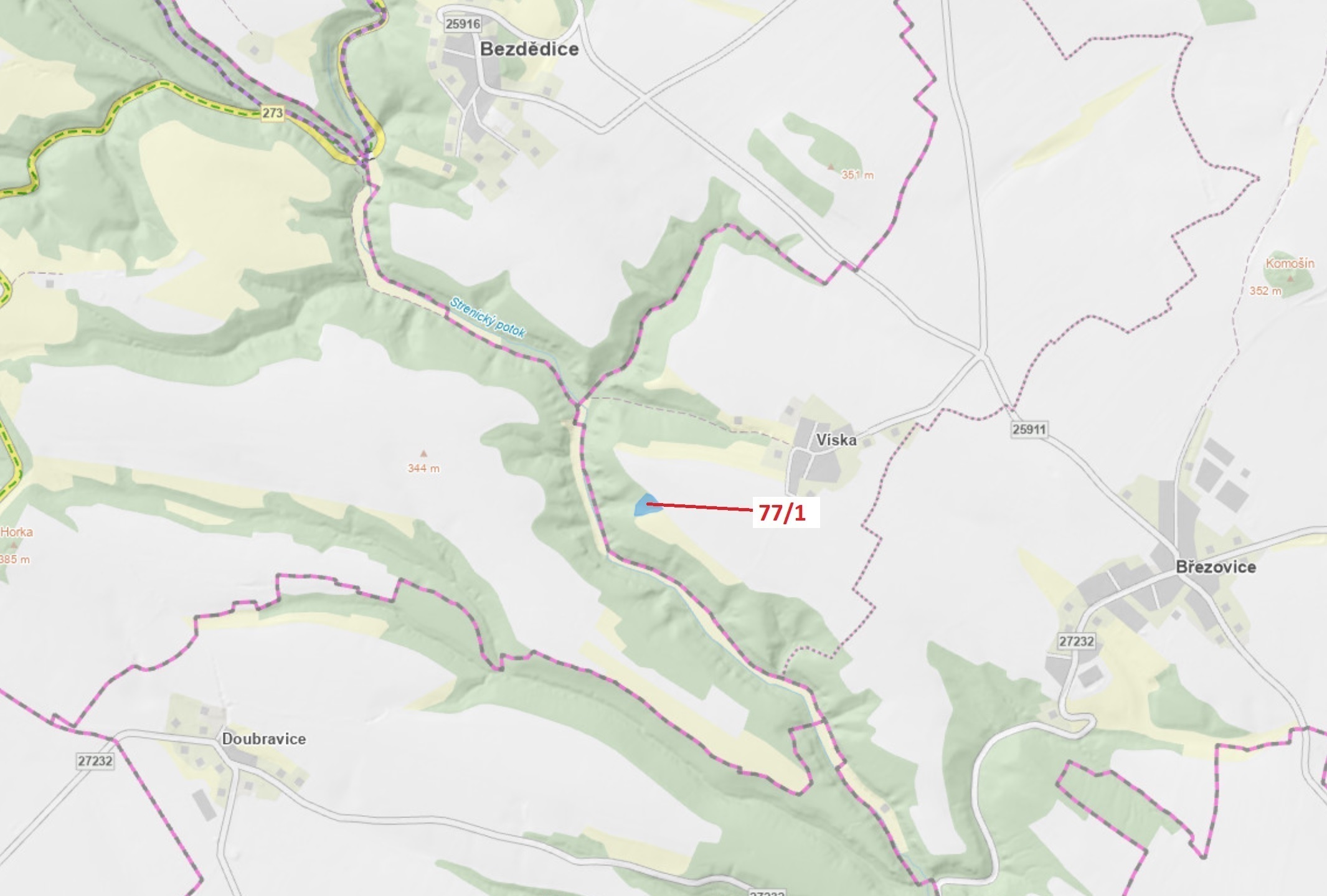 Lesní pozemek o výměře 4432 m2, podíl 1/1, katastrální území Víska u Březovic, obec Březovice, obec 