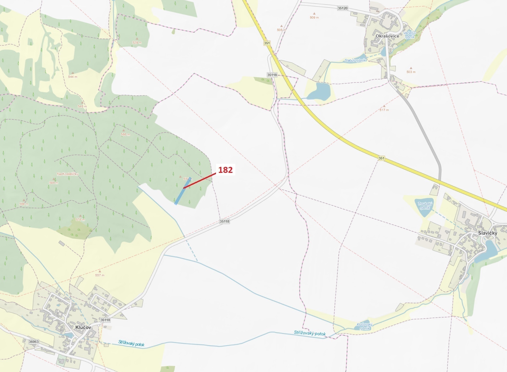 Lesní pozemek o výměře 2665 m2, podíl 1/1, katastrální území Klučov, obec Klučov, obec s rozšířenou 