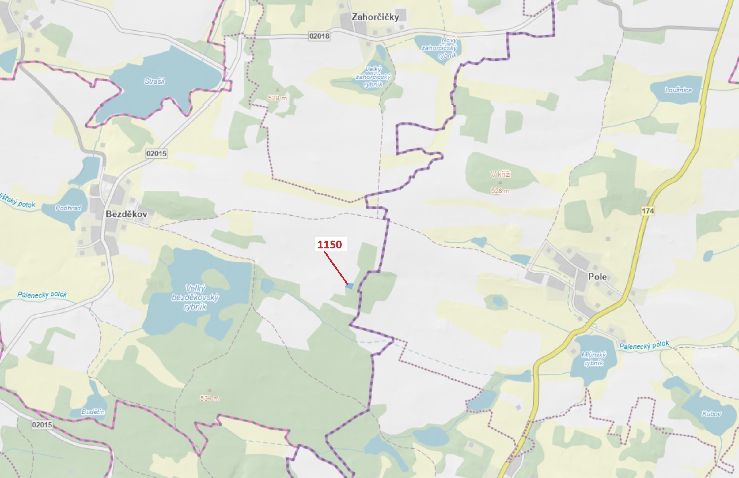 Lesní pozemek o výměře 1 116 m2, podíl 1/1, katastrální území Bezděkov u Kasejovic, obec Hradiště, o