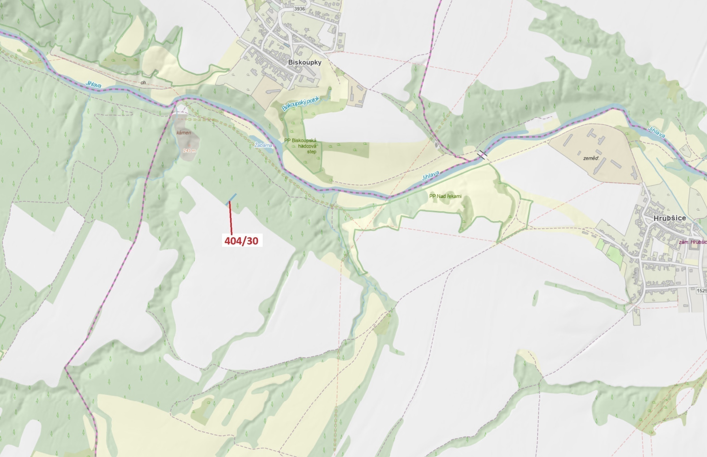 Lesní pozemek o výměře 409 m2, podíl 1/1, katastrální území Hrubšice, obec Ivančice, obec s rozšířen