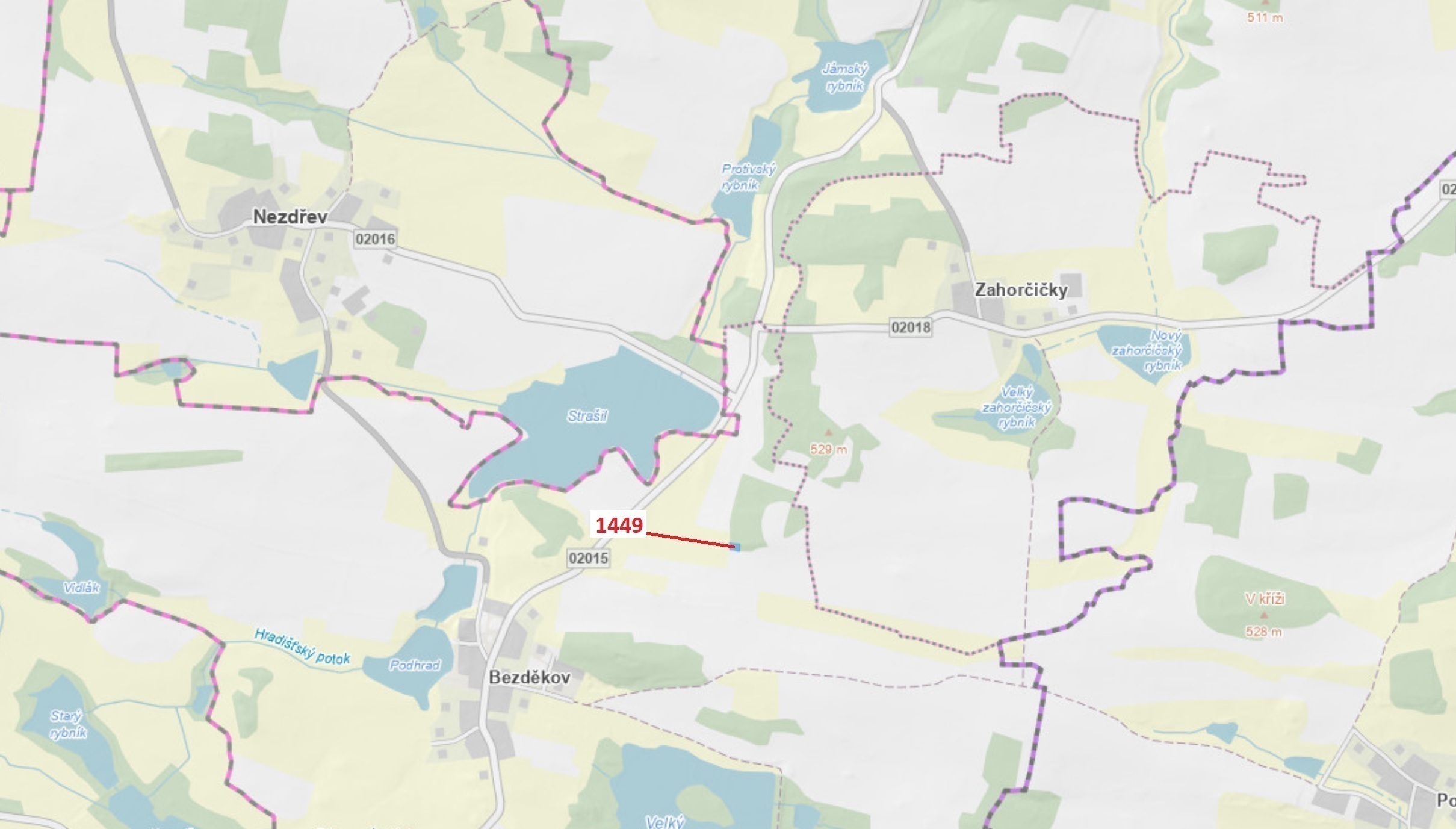 Lesní pozemek o výměře 638 m2, podíl 1/1, katastrální území Bezděkov u Kasejovic, obec Hradiště, obe