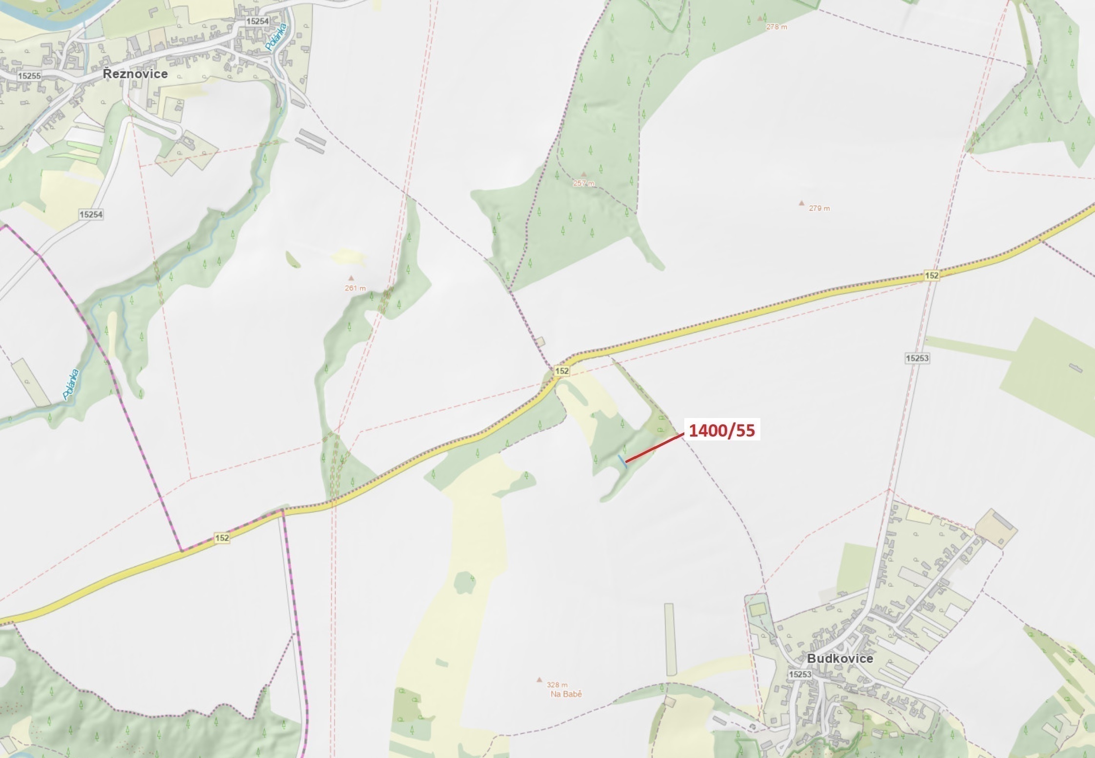 Lesní pozemek o výměře 140 m2, podíl 1/1, katastrální území Budkovice, obec Ivančice, obec s rozšíře