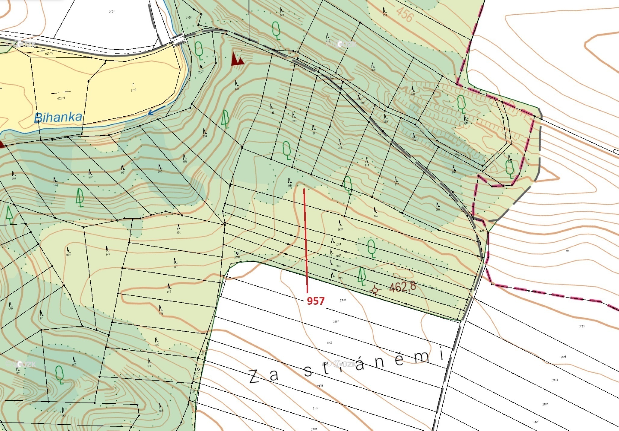Lesní pozemek o výměře 2344 m2, podíl 1/1, katastrální území Mladoňovice na Moravě, obec Mladoňovice