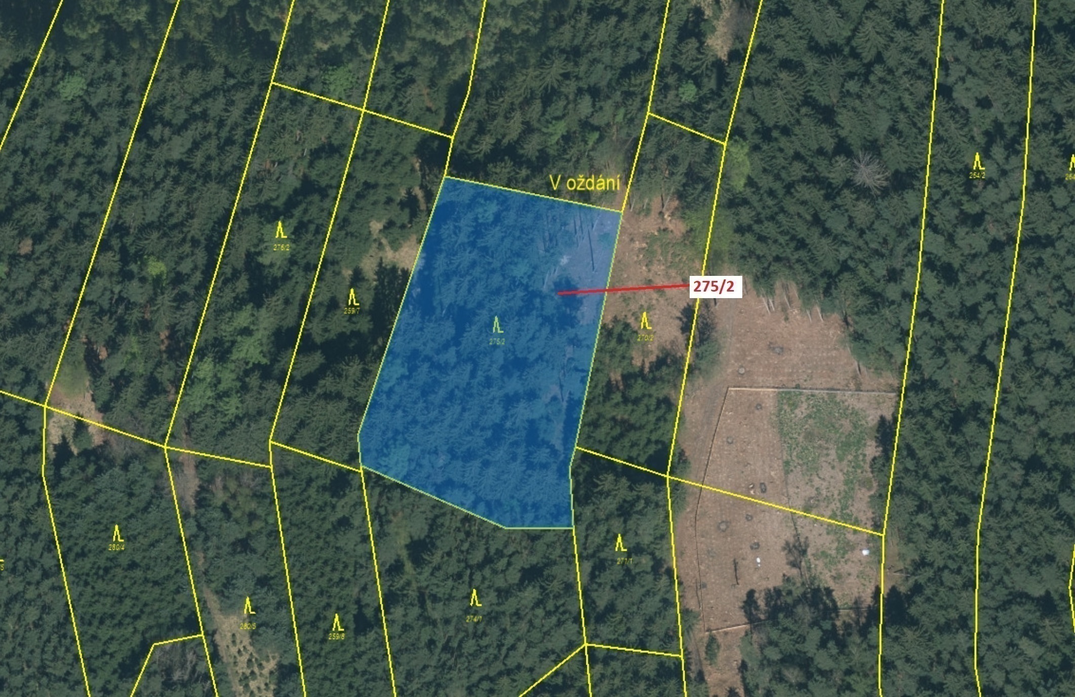 Lesní pozemek o výměře 4568 m2, podíl 1/1, katastrální území Tříklasovice, obec Psárov, obec s rozší