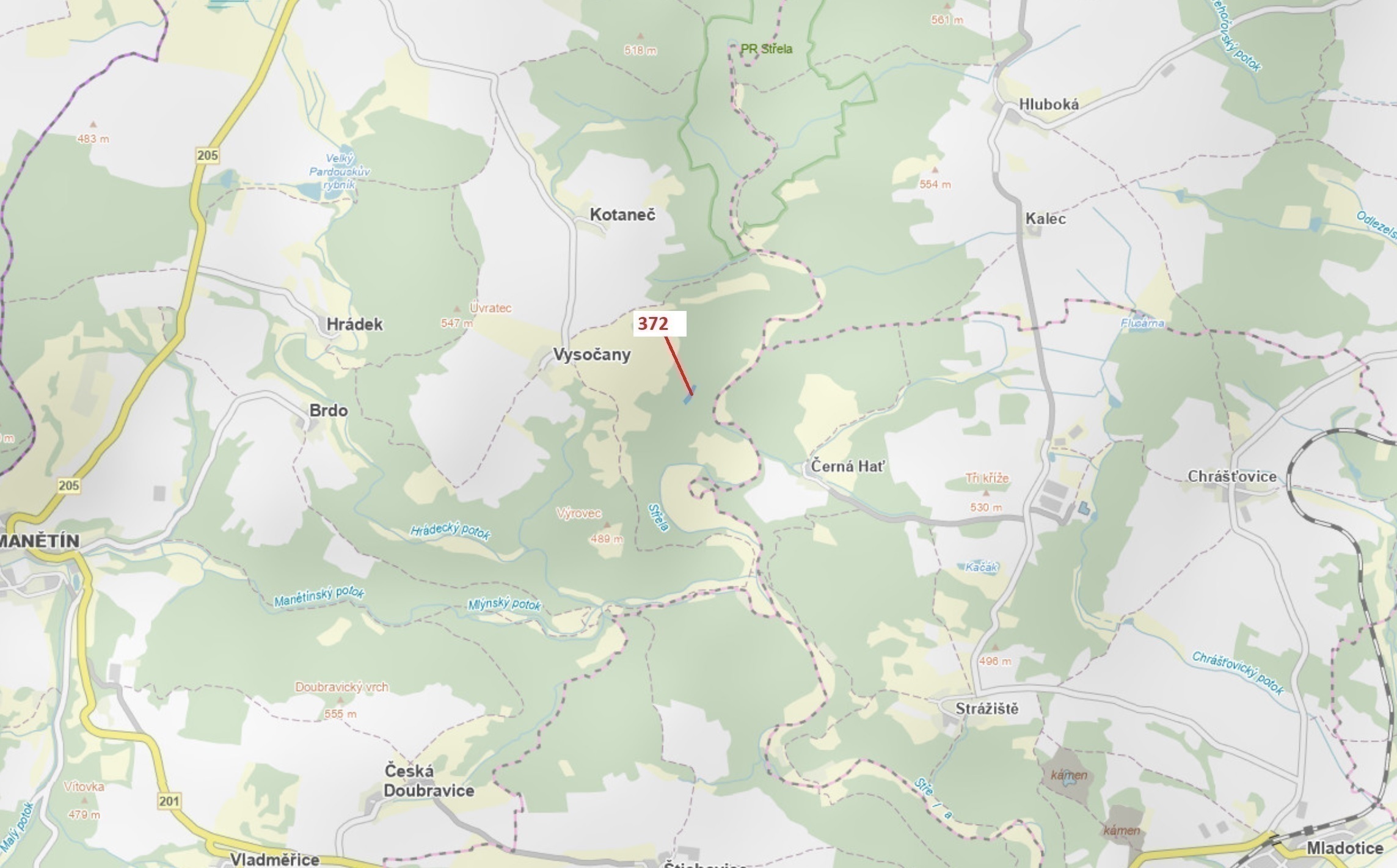 Lesní pozemek o výměře 3291 m2, podíl 1/1, katastrální území Vysočany u Manětína, obec Manětín, obec