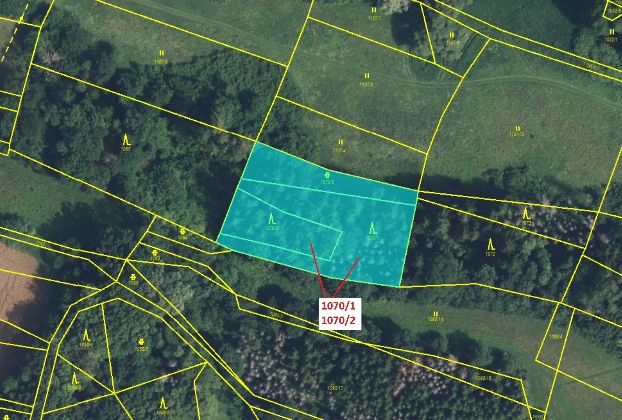 Lesní pozemky o výměře 2271 m2, podíl 1/1, katastrální území Kněžnice, obec Kněžnice, obec s rozšíře