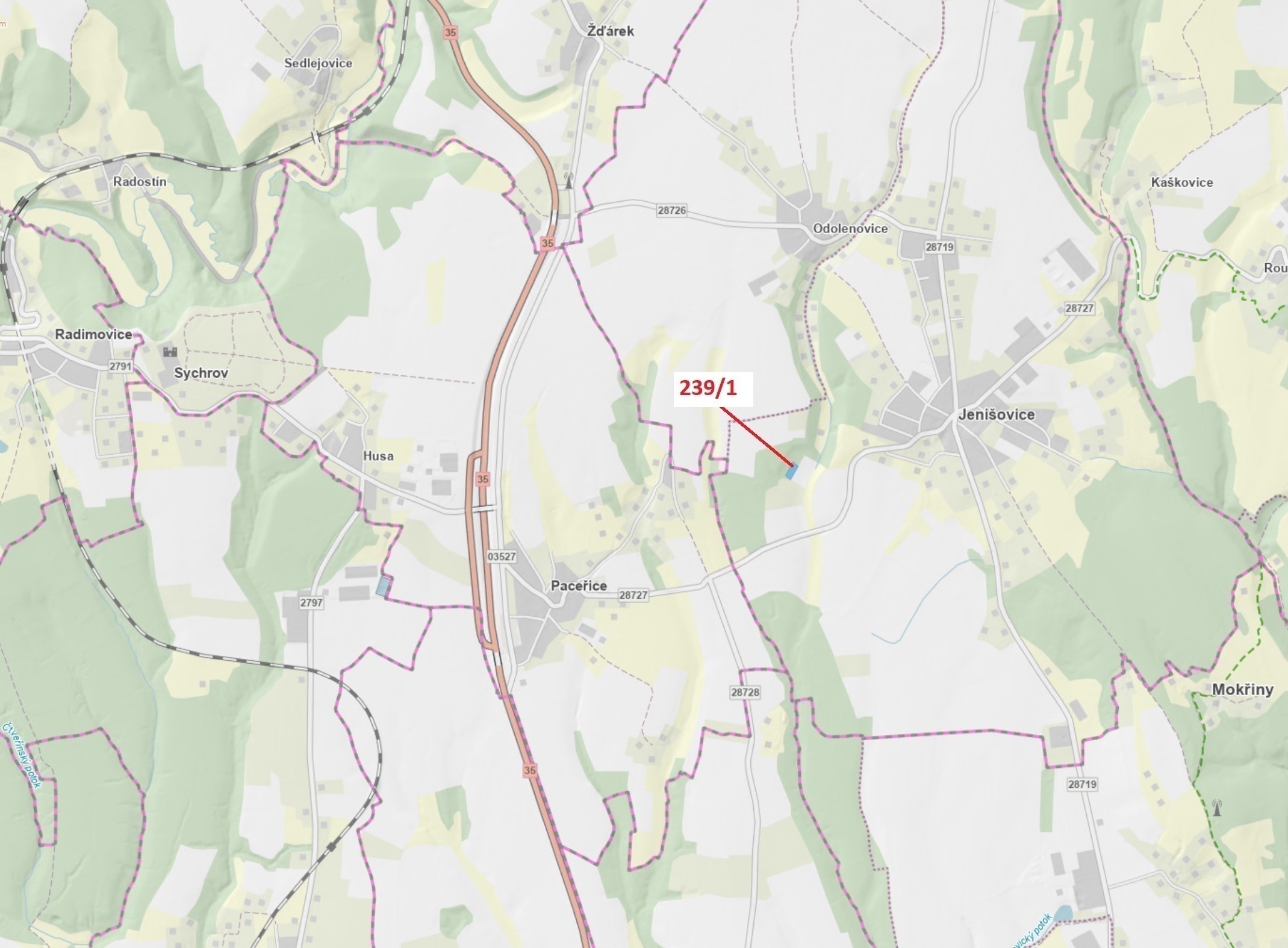 Lesní pozemek o výměře 1872 m2, podíl 1/1, katastrální území Jenišovice u Jablonce nad Nisou, obec J