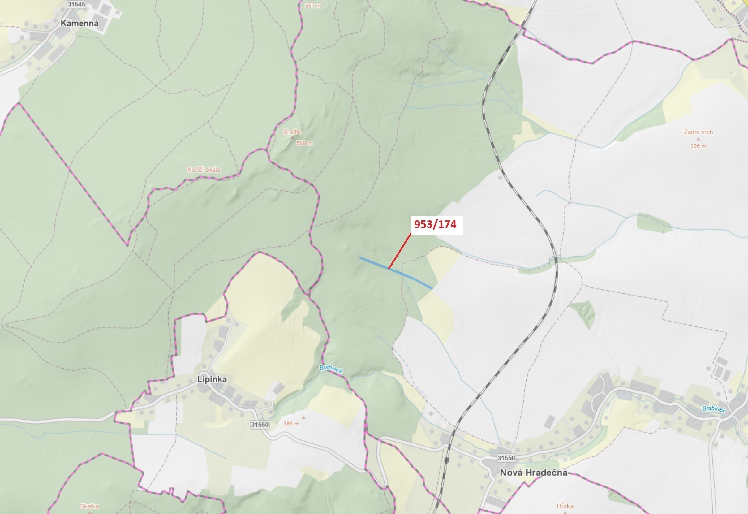 Lesní pozemek o výměře 6275 m2, podíl 1/1, katastrální území Nová Hradečná, obec Nová Hradečná, obec