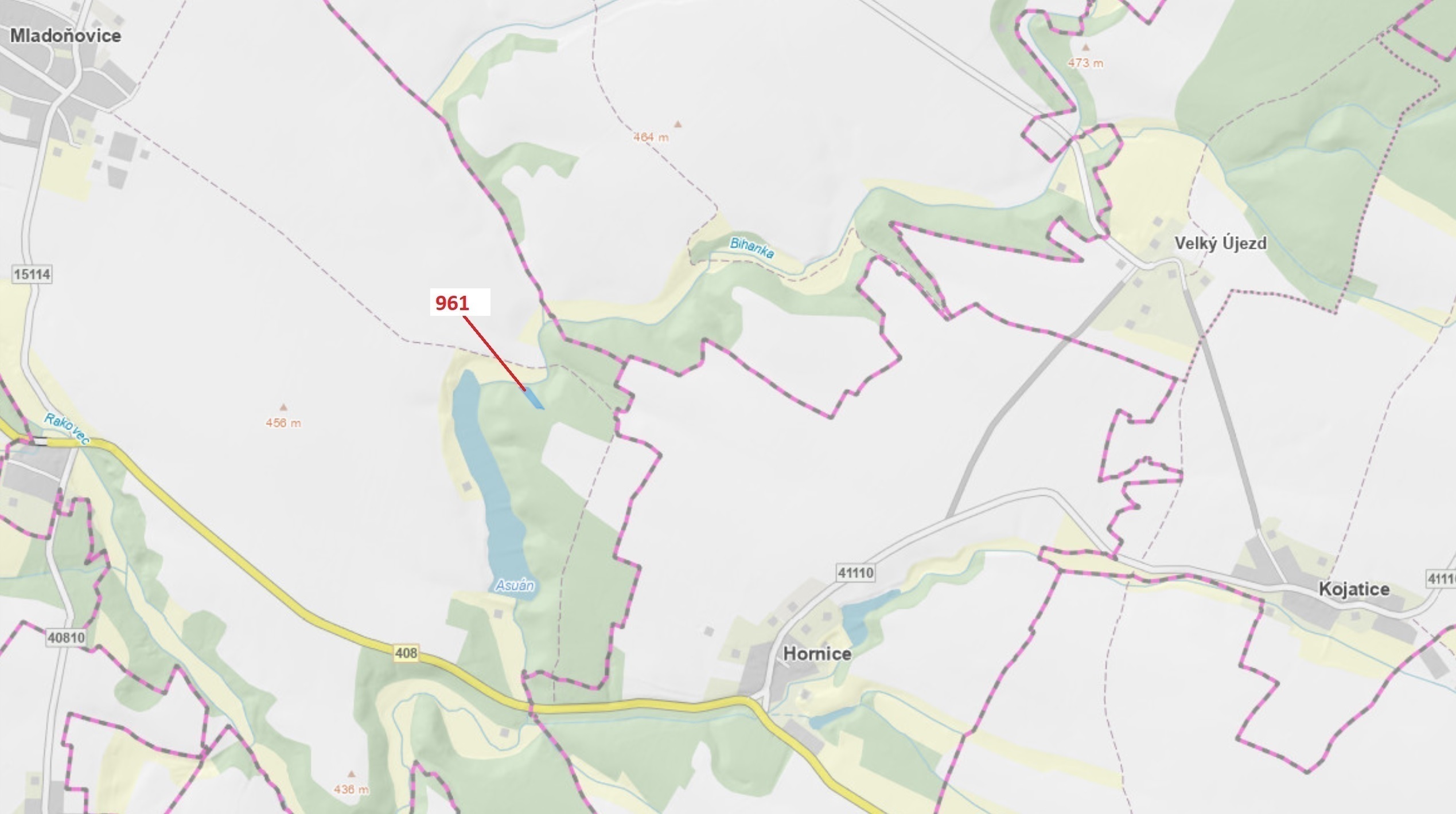 Lesní pozemek o výměře 1736 m2, podíl 1/1, katastrální území Mladoňovice na Moravě, obec Mladoňovice