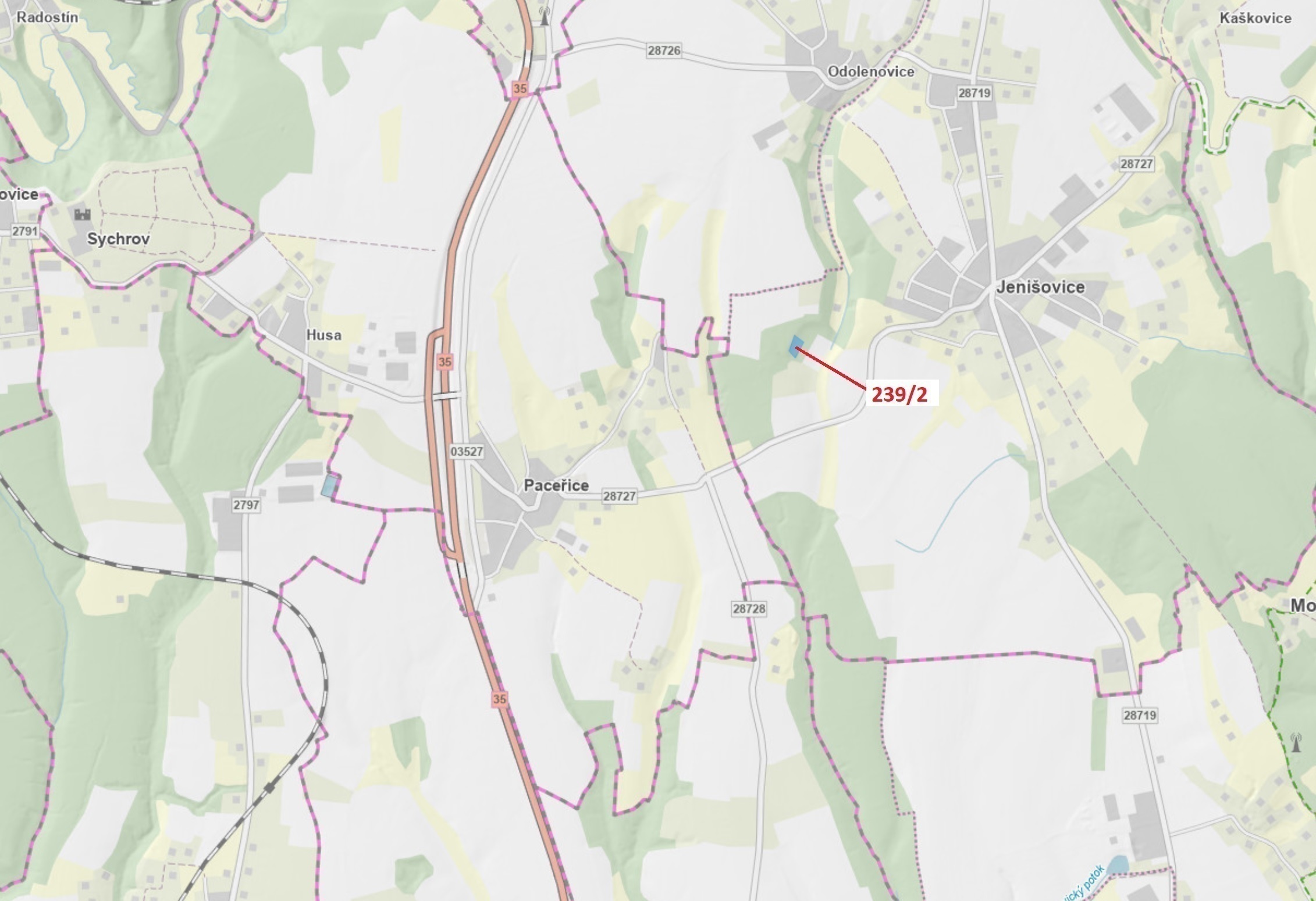 Lesní pozemek o výměře 2305 m2, podíl 1/1, katastrální území Jenišovice u Jablonce nad Nisou, obec J