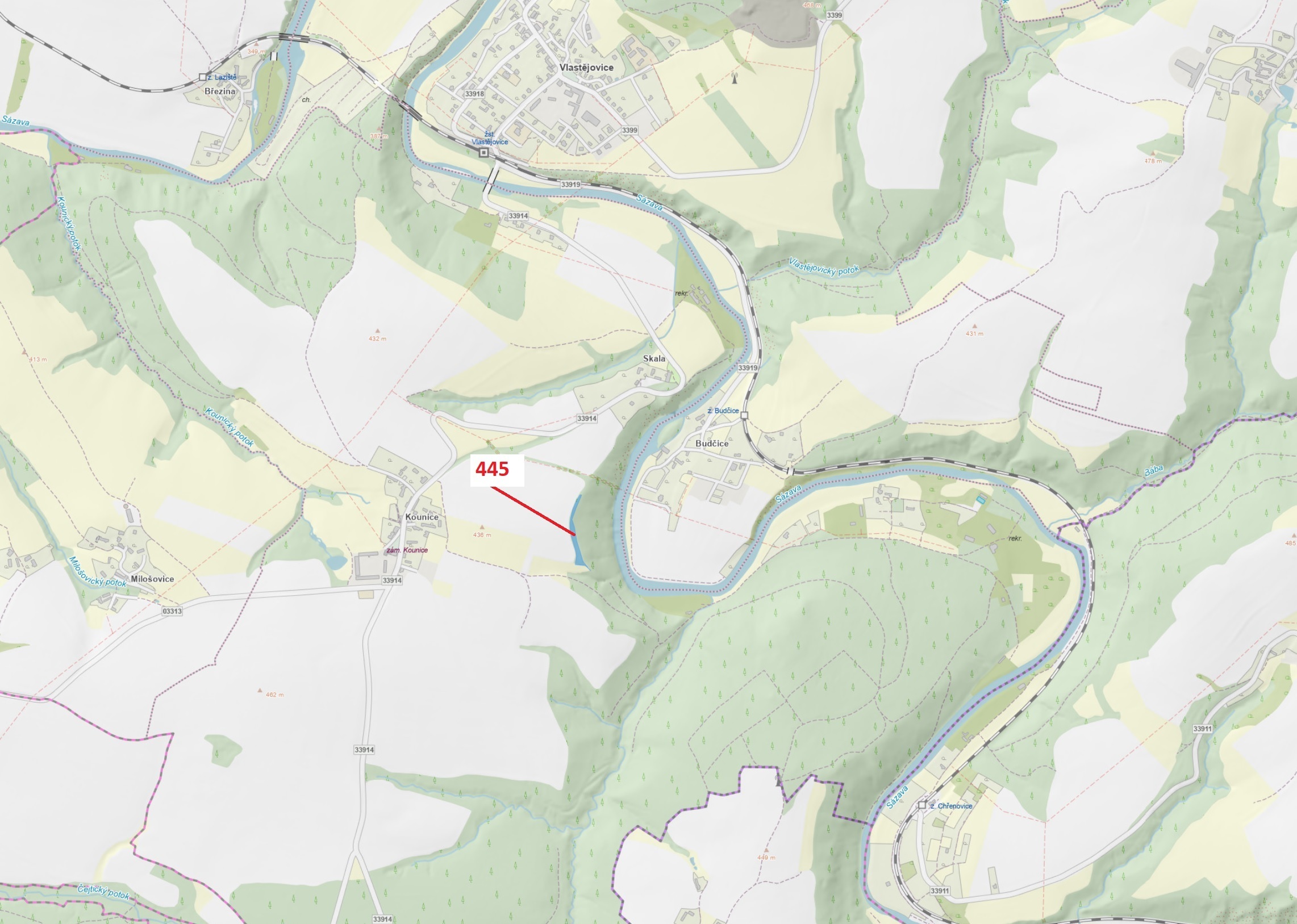 Lesní pozemek o výměře 2721 m2, podíl 1/1, katastrální území Kounice nad Sázavou, obec Vlastějovice,