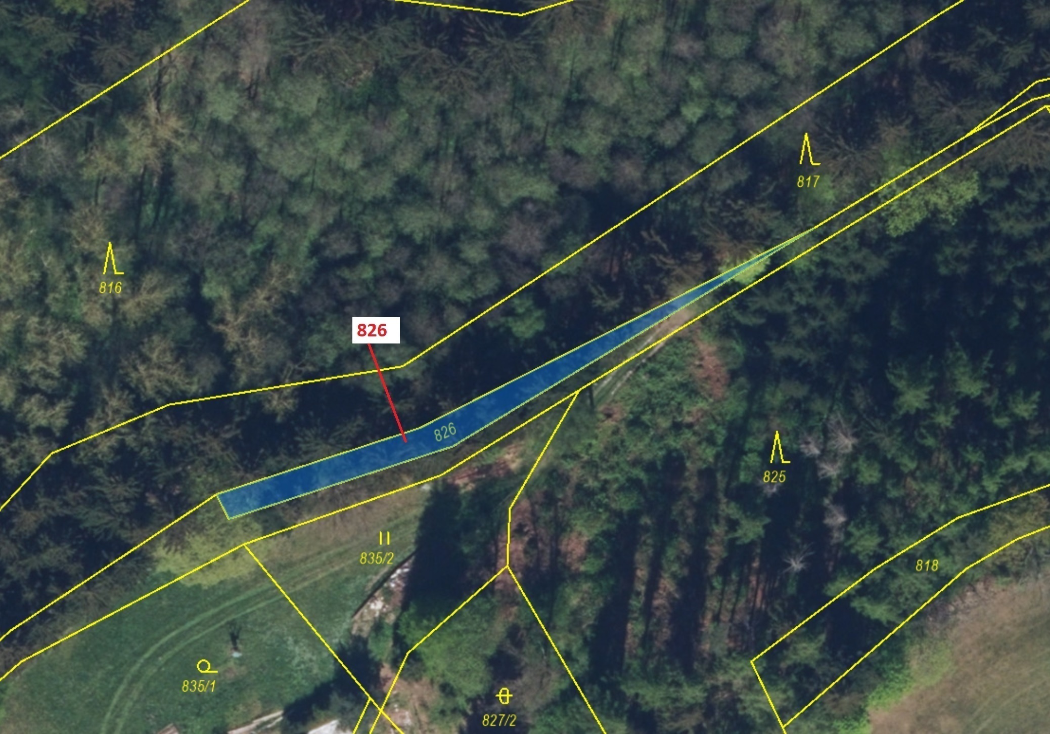 Lesní pozemek o výměře 248 m2, podíl 1/1, katastrální území Ohnišov, obec Ohnišov, obec s rozšířenou