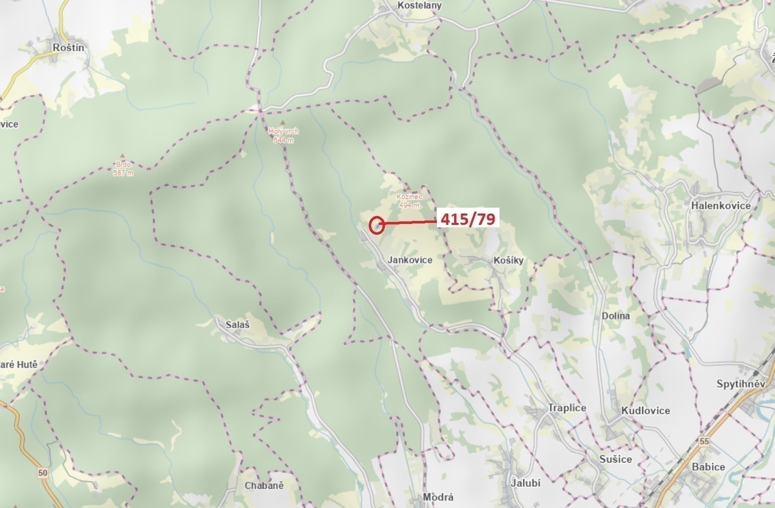 Trvalý travní porost o výměře 2523 m2, podíl 1/1, katastrální území Jankovice u Uherského Hradiště, 