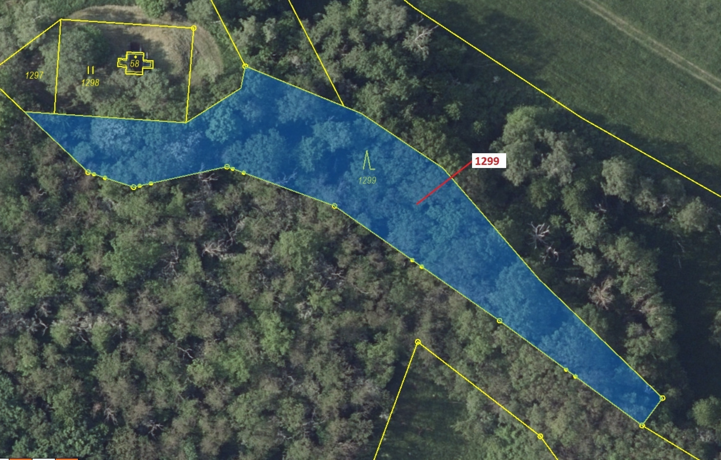 Lesní pozemek o výměře 2275 m2, podíl 1/1, katastrální území Podlešín u Stebna, obec Stebno, obec s 