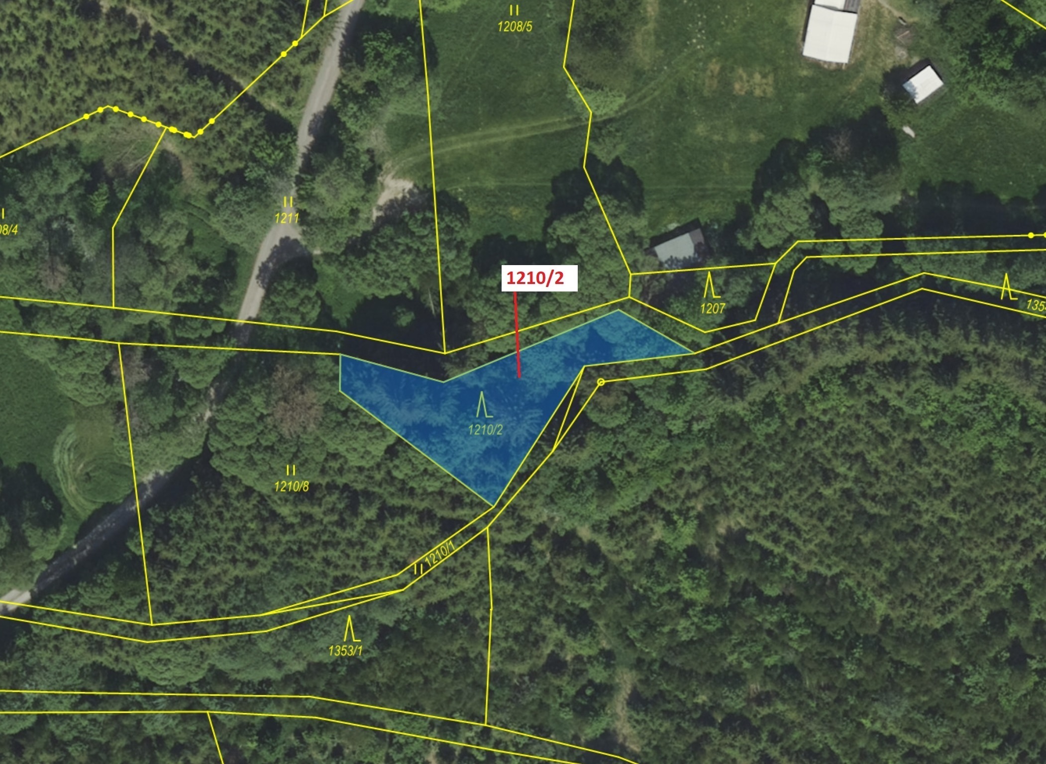 Lesní pozemek o výměře 633 m2, podíl 1/1, katastrální území Kněž u Čestína, obec Čestín, obec s rozš