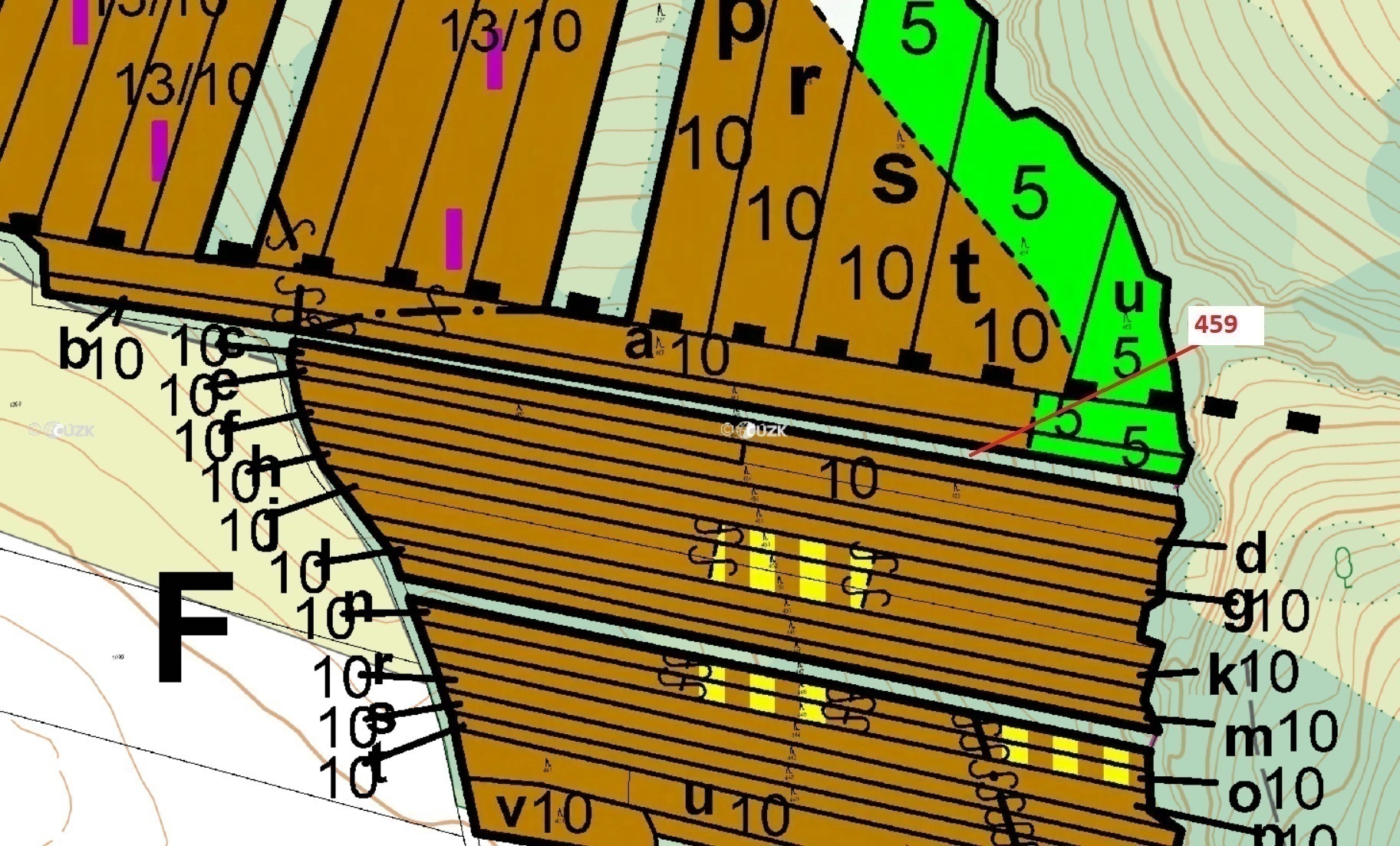 Lesní pozemek o výměře 1895 m2, podíl 1/1, katastrální území Hradčany na Moravě, obec Hradčany, obec