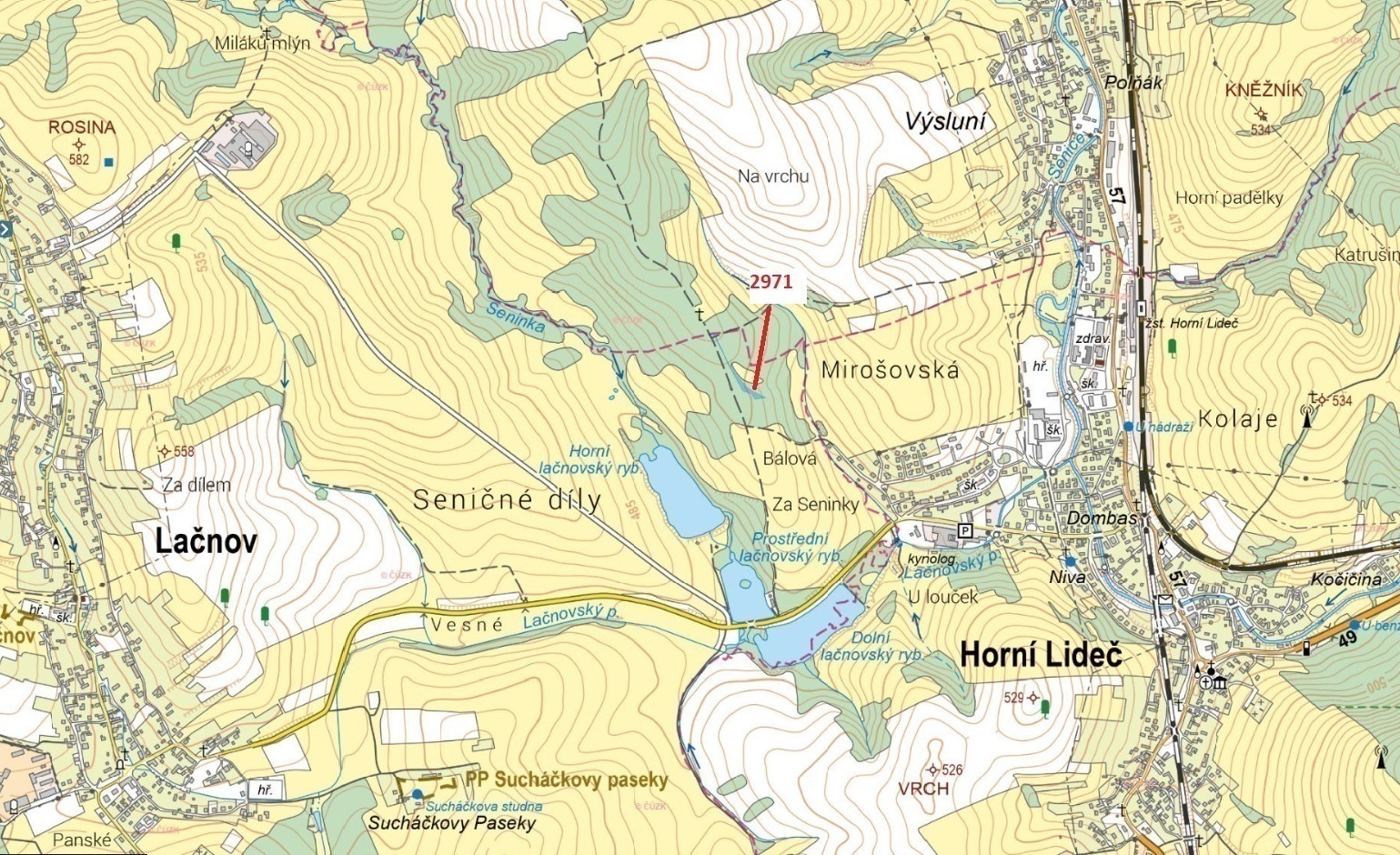 Lesní pozemek o výměře 1723 m2, podíl 1/1, katastrální území Lačnov, obec Lačnov, obec s rozšířenou 