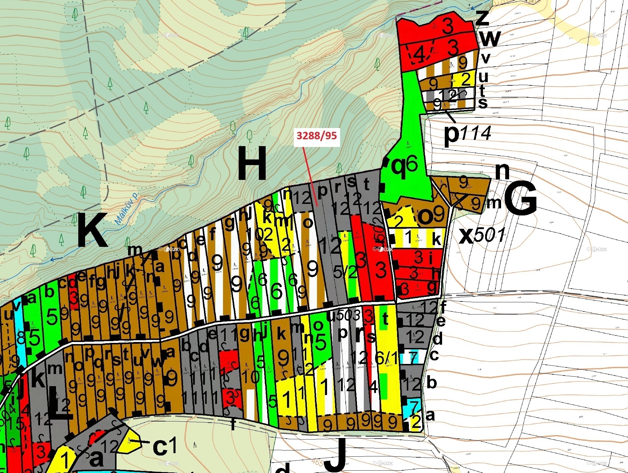 Lesní pozemek o výměře 1735 m2, podíl 1/1, katastrální území Hosty, obec Hosty, obec s rozšířenou pů