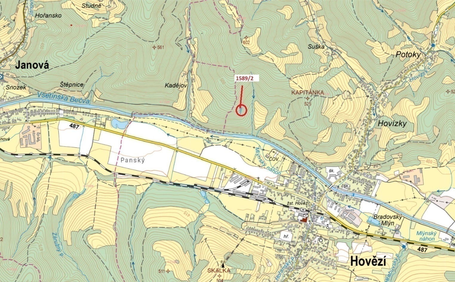Lesní pozemek o výměře 910 m2, podíl 1/1, katastrální území Hovězí, obec Hovězí, obec s rozšířenou p