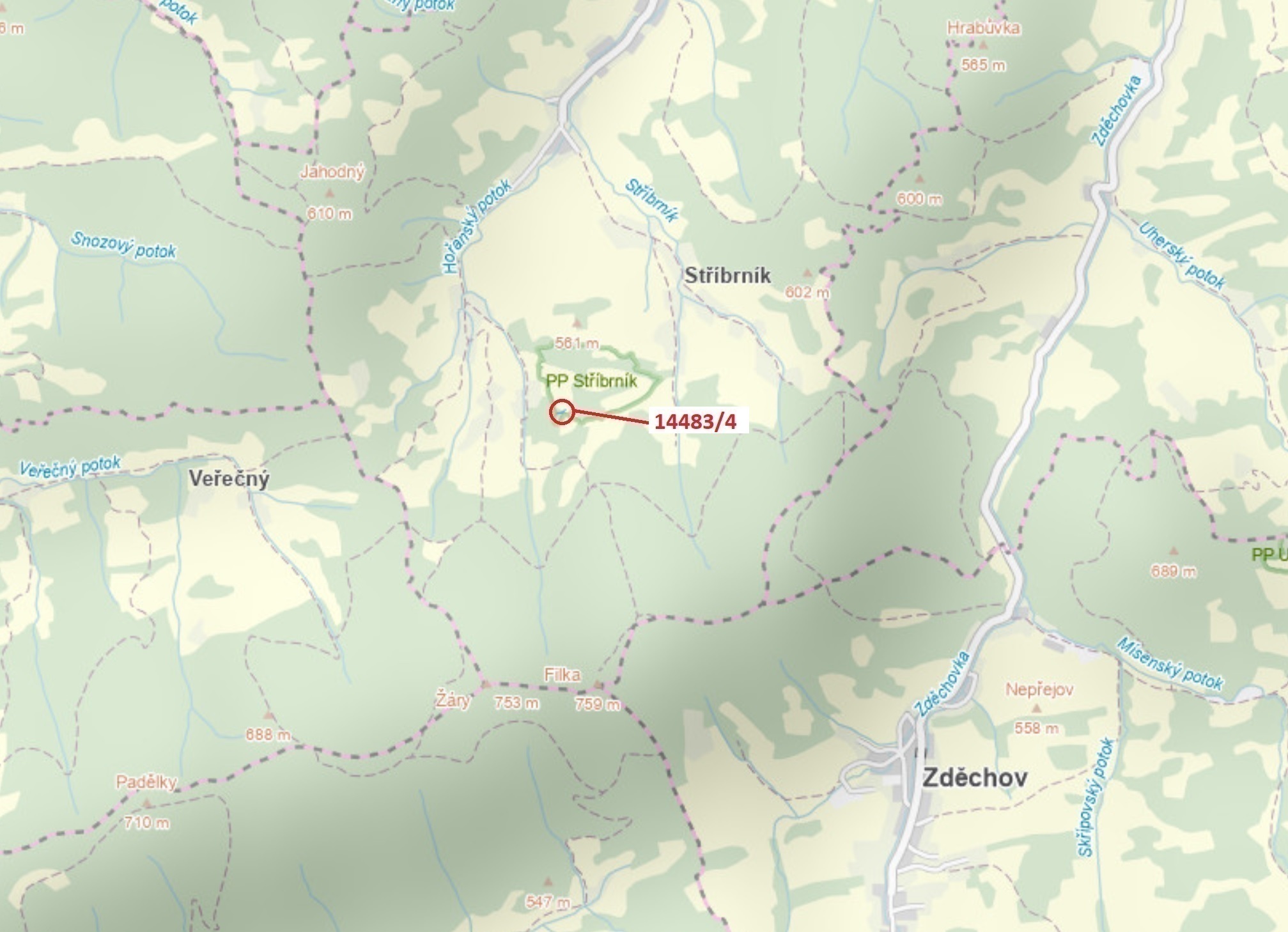 Lesní pozemek o výměře 173 m2, podíl 1/1, katastrální území Hovězí, obec Hovězí, obec s rozšířenou p
