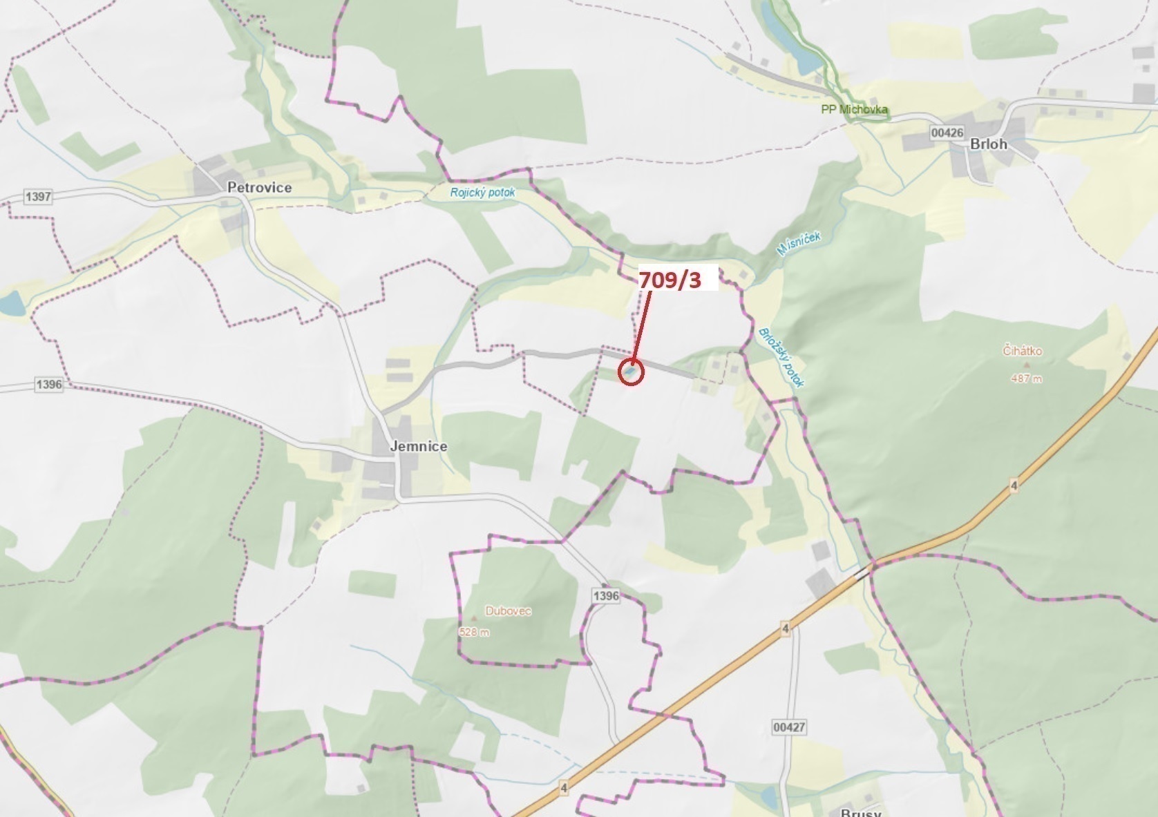 Lesní pozemky o výměře 301 m2, podíl 1/1, katastrální území Jemnice u Oseka, obec Osek, obec s rozší