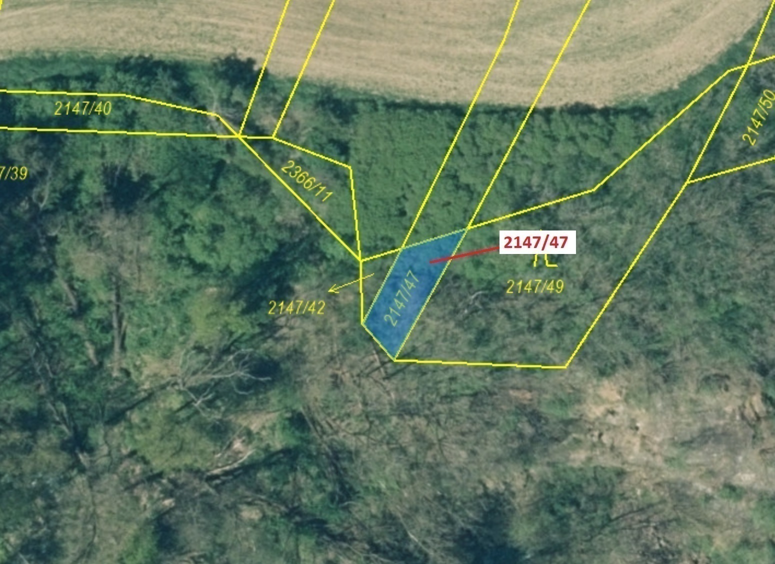Lesní pozemek o výměře 72 m2, podíl 1/1, katastrální území Nynice, obec Hromnice, obec s rozšířenou 