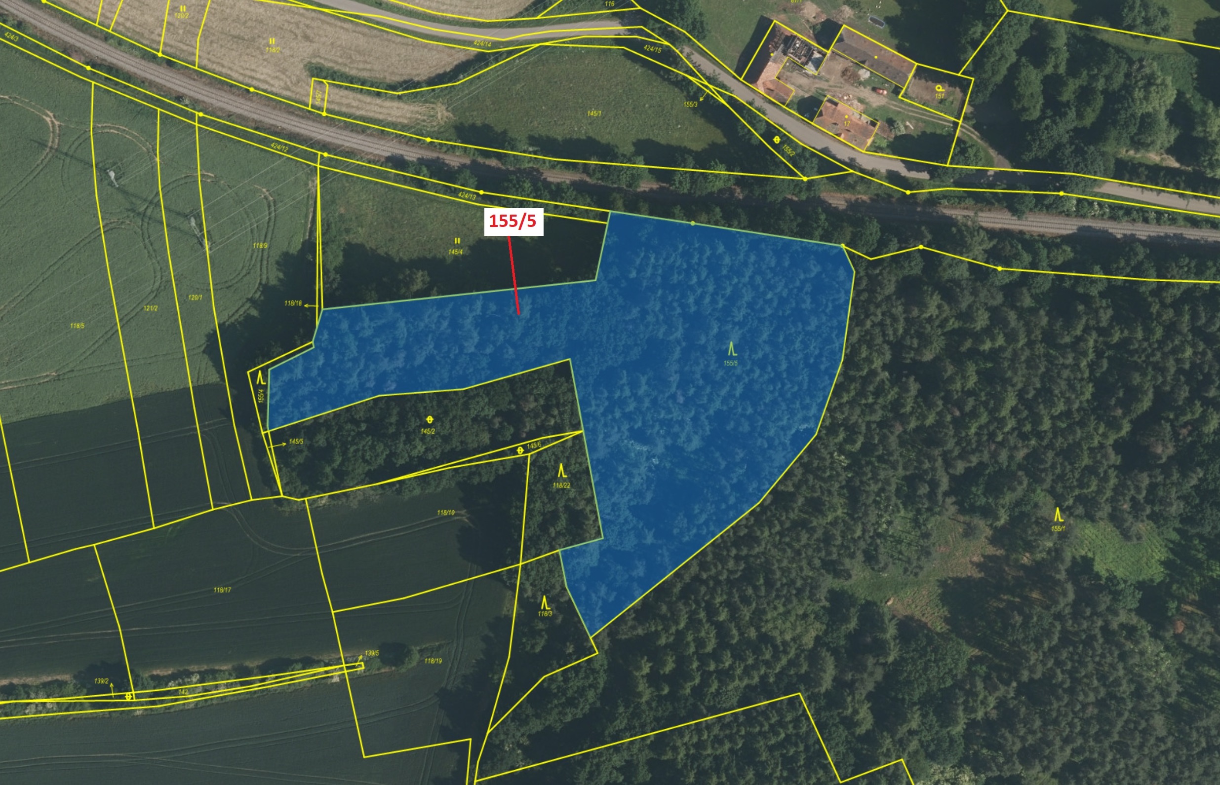 Lesní pozemek o výměře 11 172 m2, podíl 1/1, katastrální území Horní Nerestce, obec Nerestce, obec s