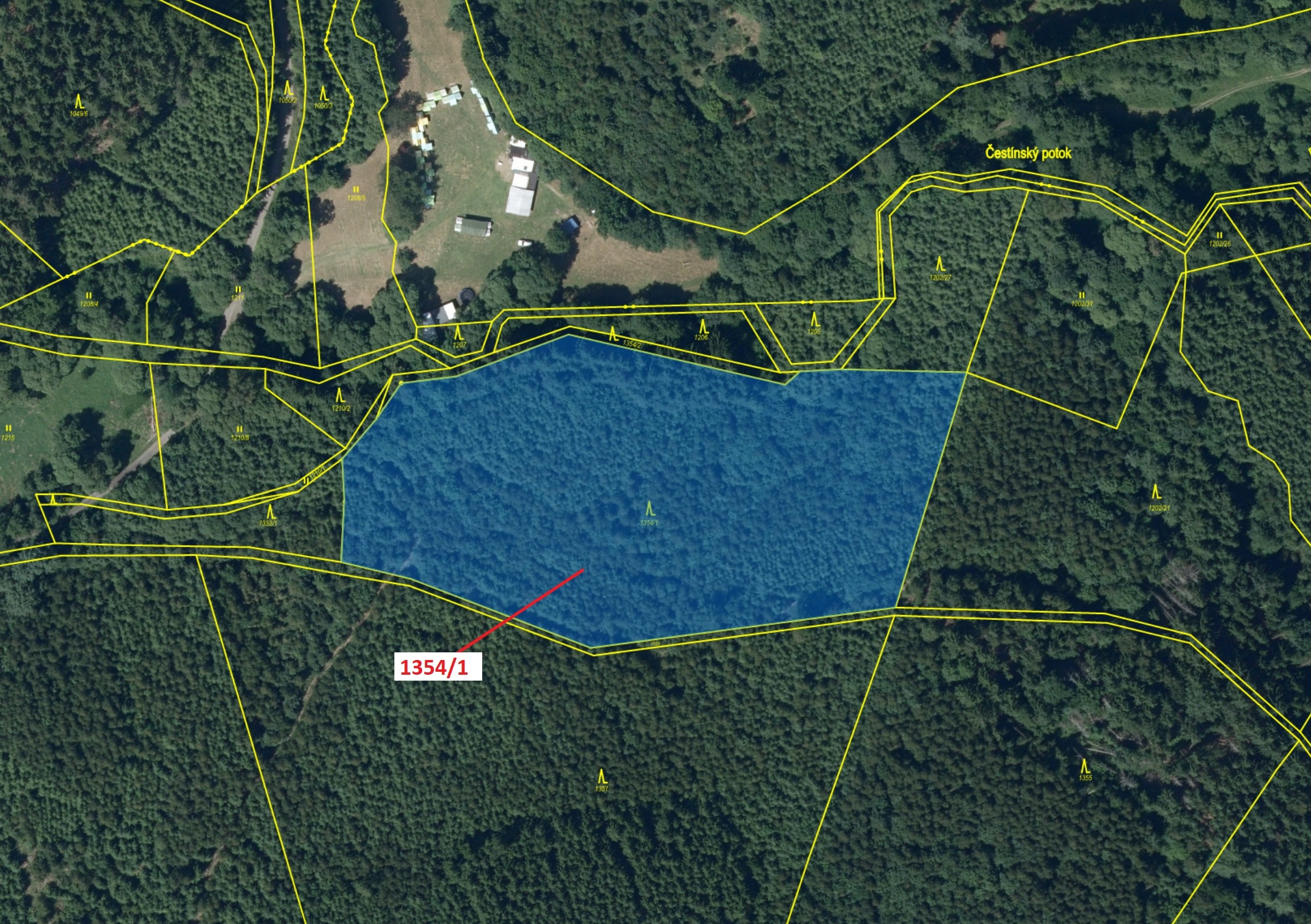 Lesní pozemek o výměře 13 976 m2, podíl 1/1, katastrální území Kněž u Čestína, obec Čestín, obec s r