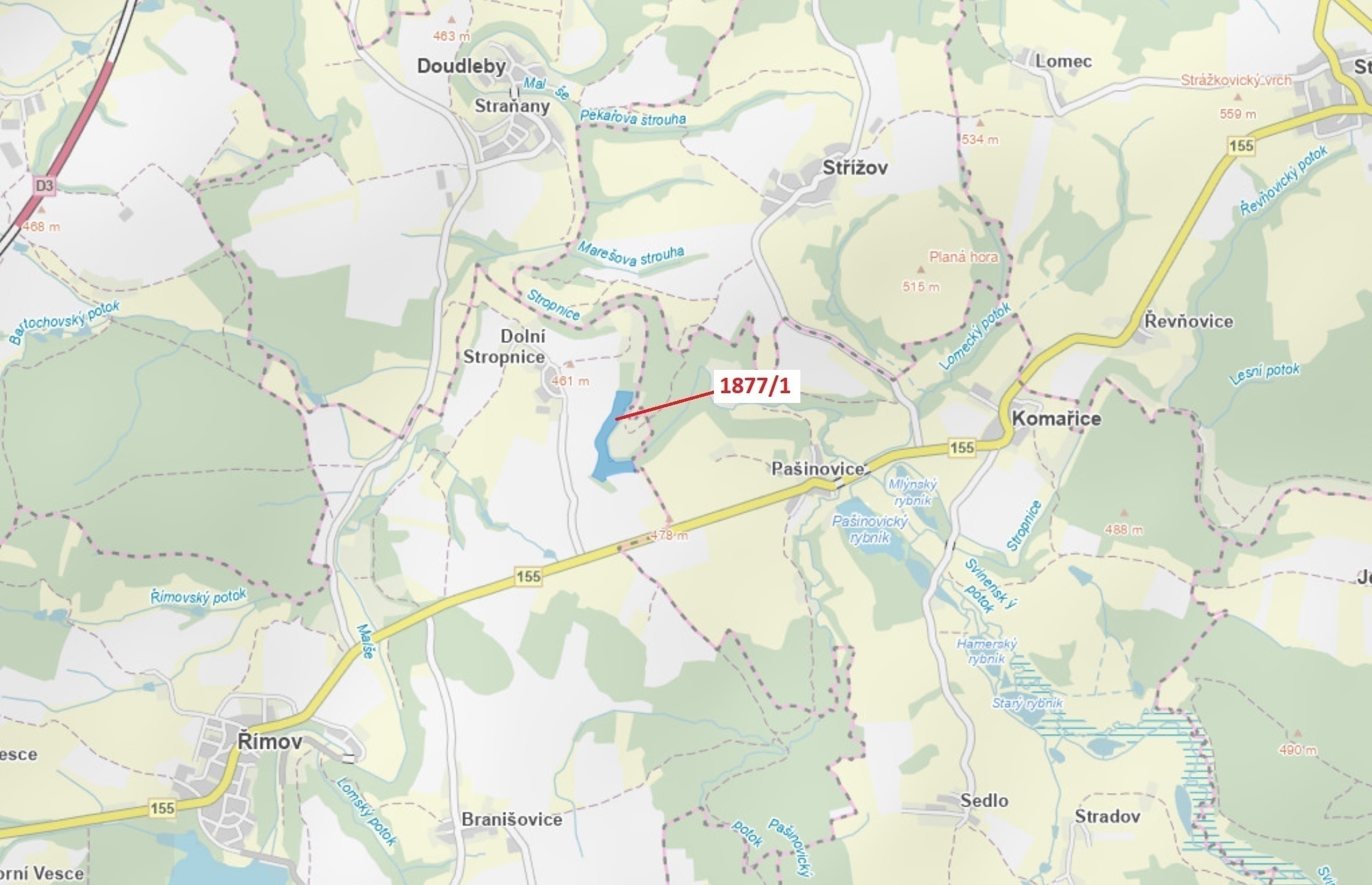 Lesní pozemek o výměře 49 760 m2, podíl 1/1, katastrální území Dolní Stropnice, obec Římov, obec s r