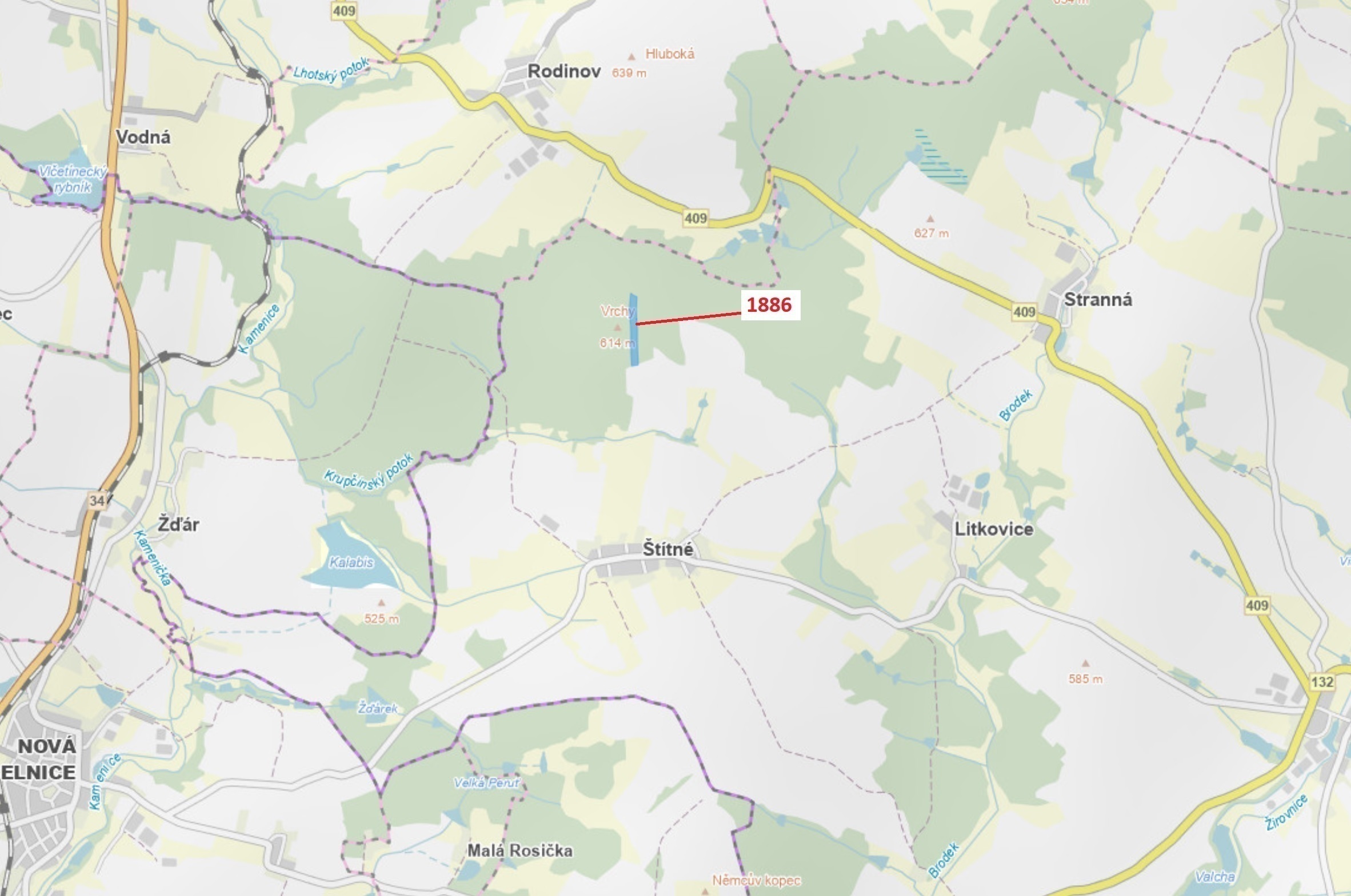 Lesní pozemek o výměře 19 314 m2, podíl 1/1, katastrální území Štítné, obec Žirovnice, obec s rozšíř