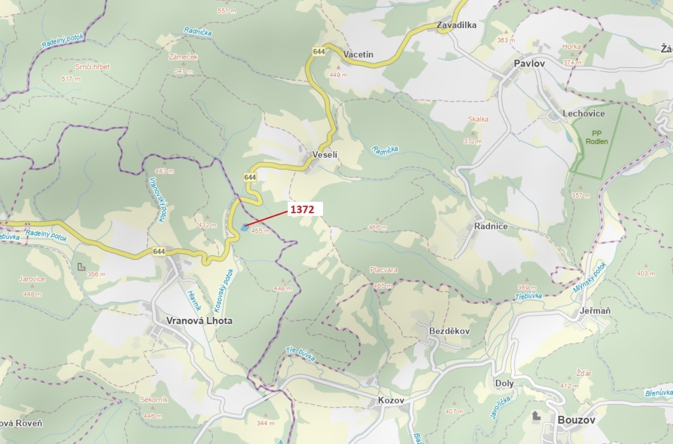 Lesní pozemek o výměře 5 978 m2, podíl 1/1, katastrální území Vranová, obec Vranová Lhota, obec s ro