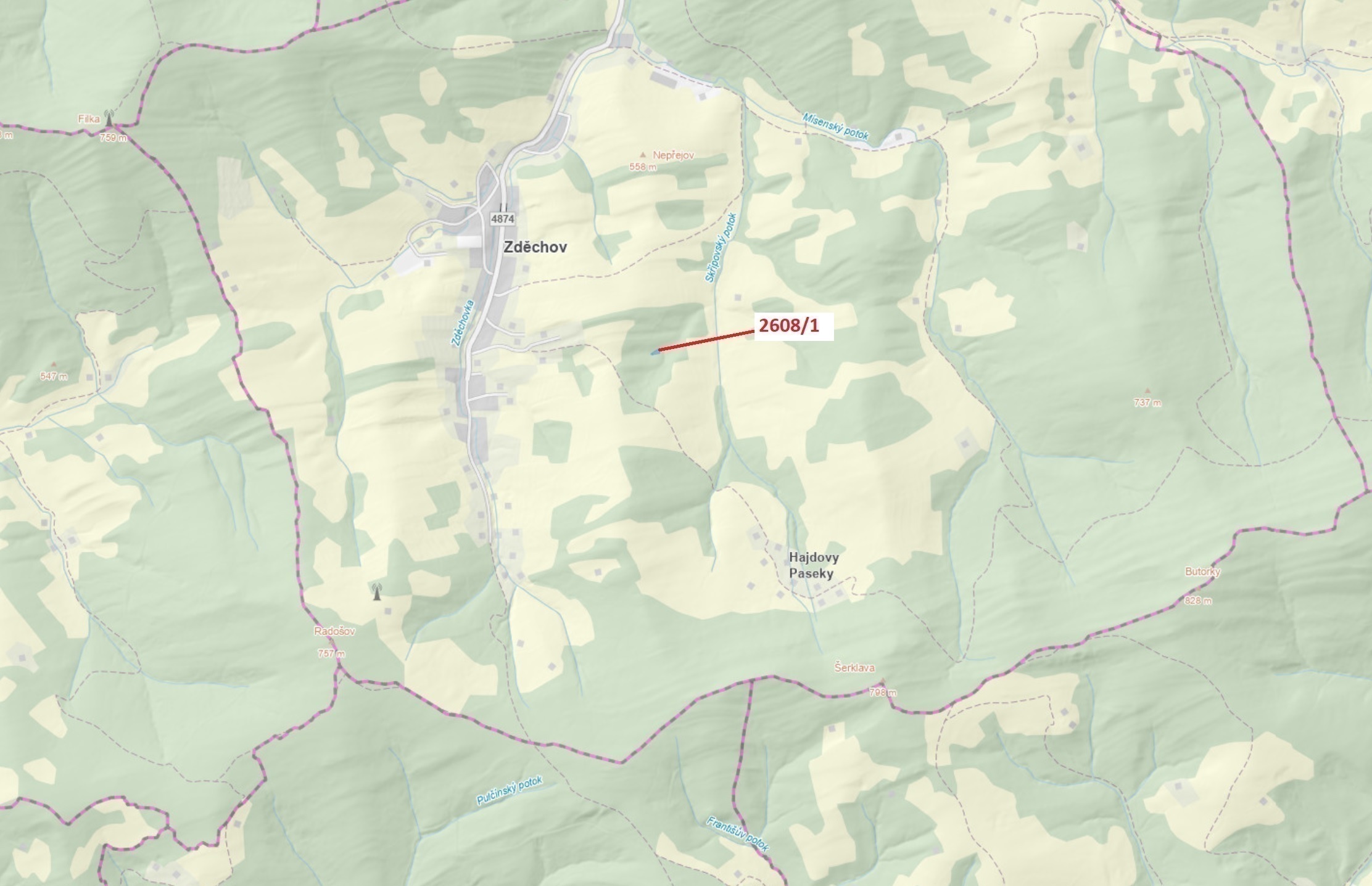 Lesní pozemek o výměře 481 m2, podíl 1/1, katastrální území Zděchov, obec Zděchov, obec s rozšířenou