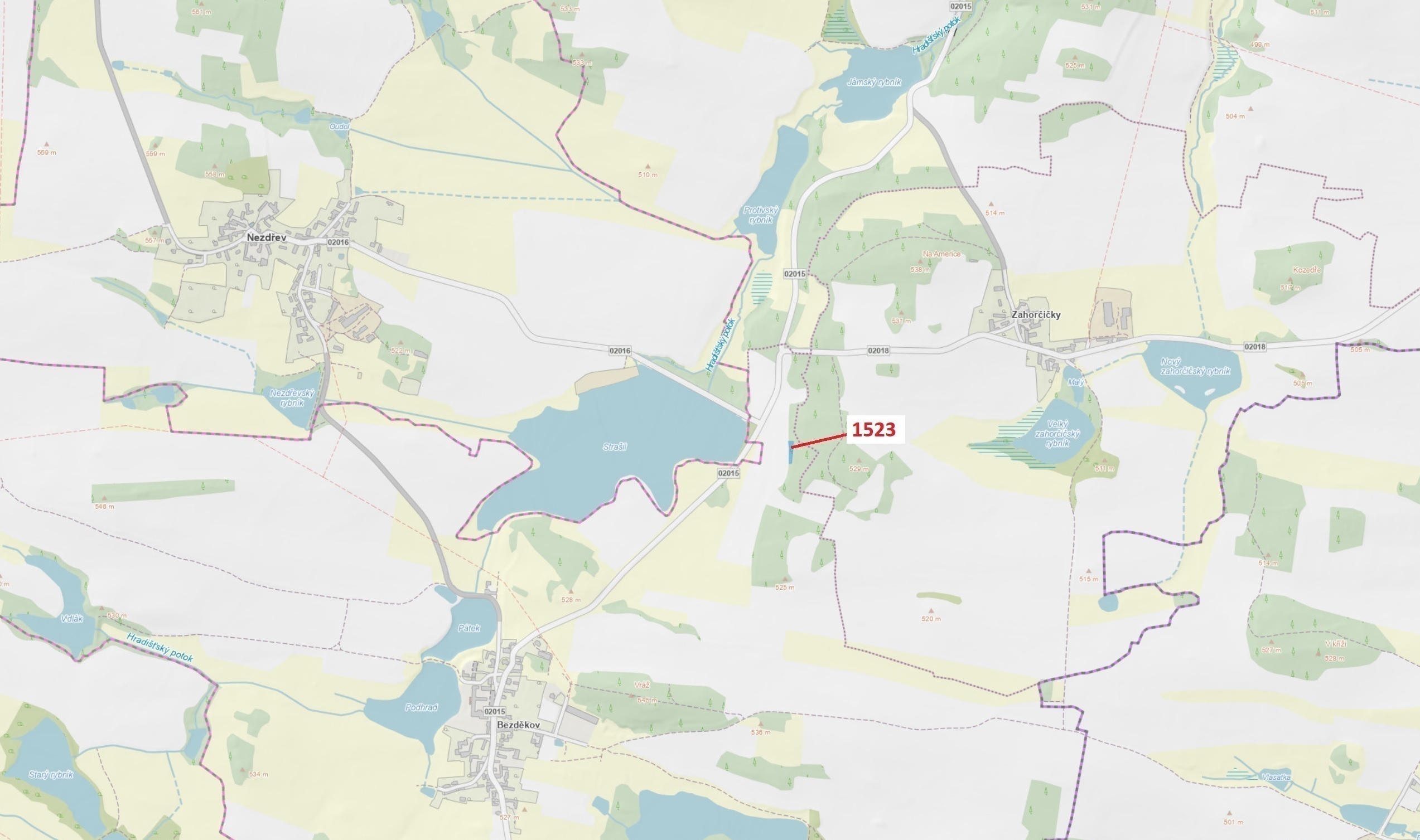 Lesní pozemek o výměře 645 m2, podíl 1/1, katastrální území Bezděkov u Kasejovic, obec Hradiště, obe