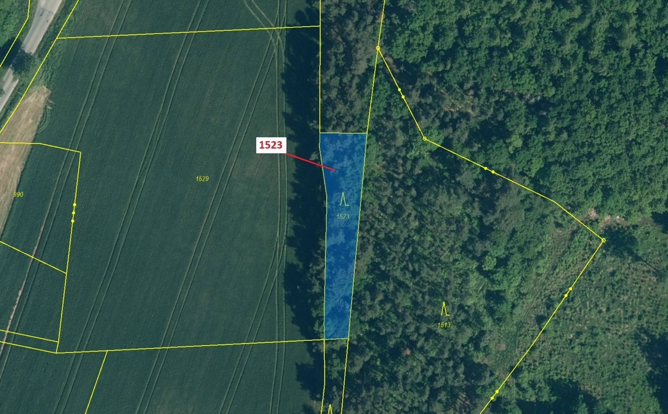 Lesní pozemek o výměře 645 m2, podíl 1/1, katastrální území Bezděkov u Kasejovic, obec Hradiště, obe