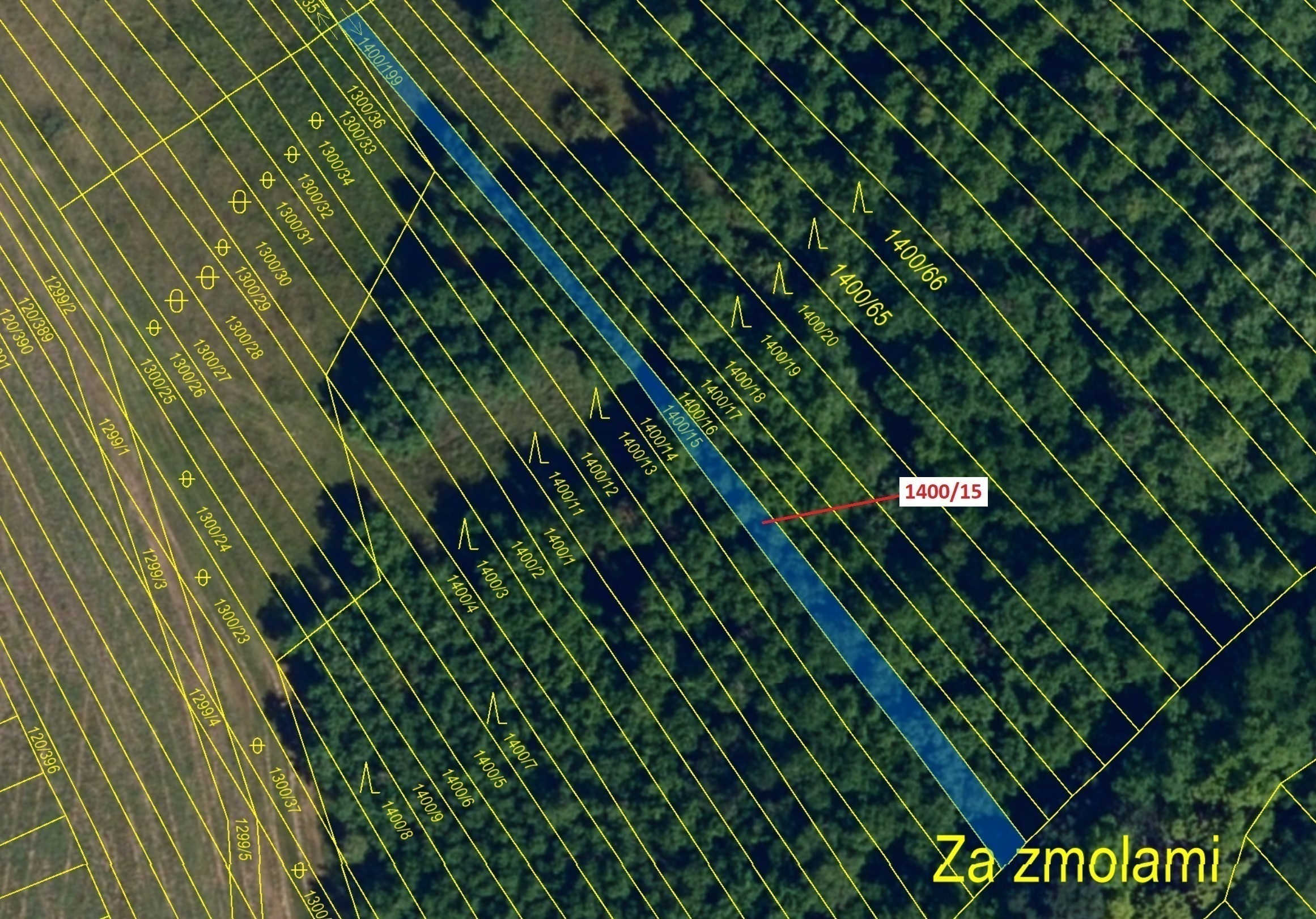 Lesní pozemek o výměře 255 m2, podíl 1/1, katastrální území Budkovice, obec Ivančice, obec s rozšíře