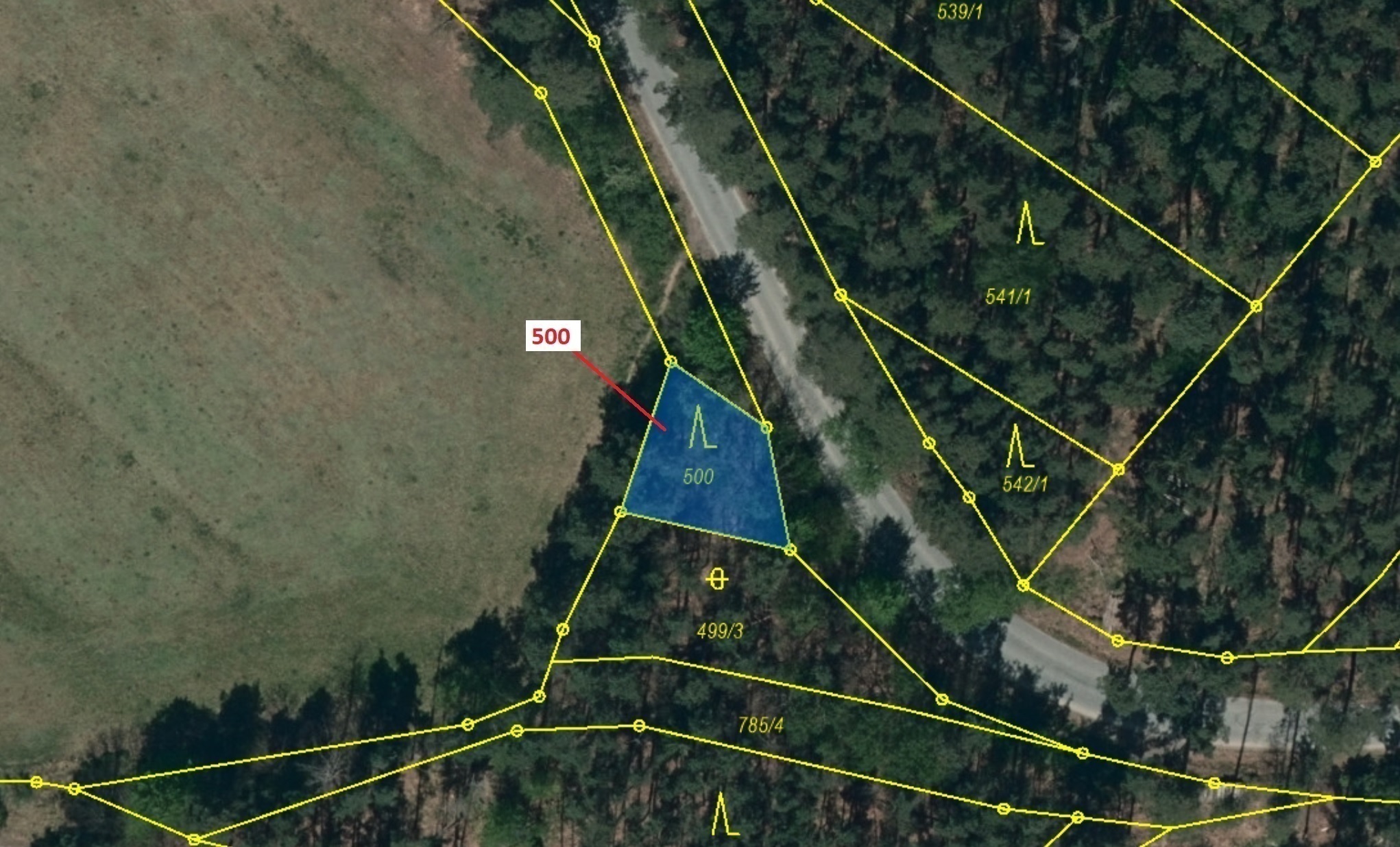 Lesní pozemek o výměře 177 m2, podíl 1/1, katastrální území Jedov, obec Náměšť nad Oslavou, obec s r