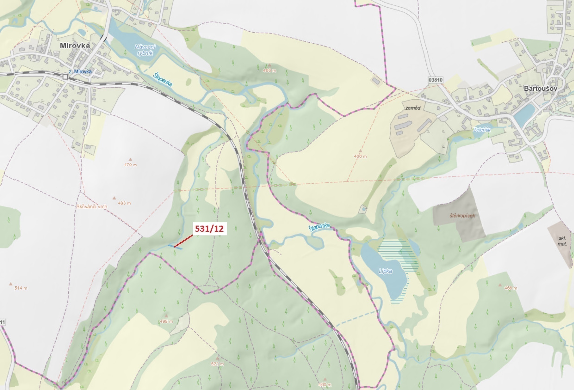 Lesní pozemek o výměře 281 m2, podíl 1/1, katastrální území Mírovka, obec Havlíčkův Brod, obec s roz