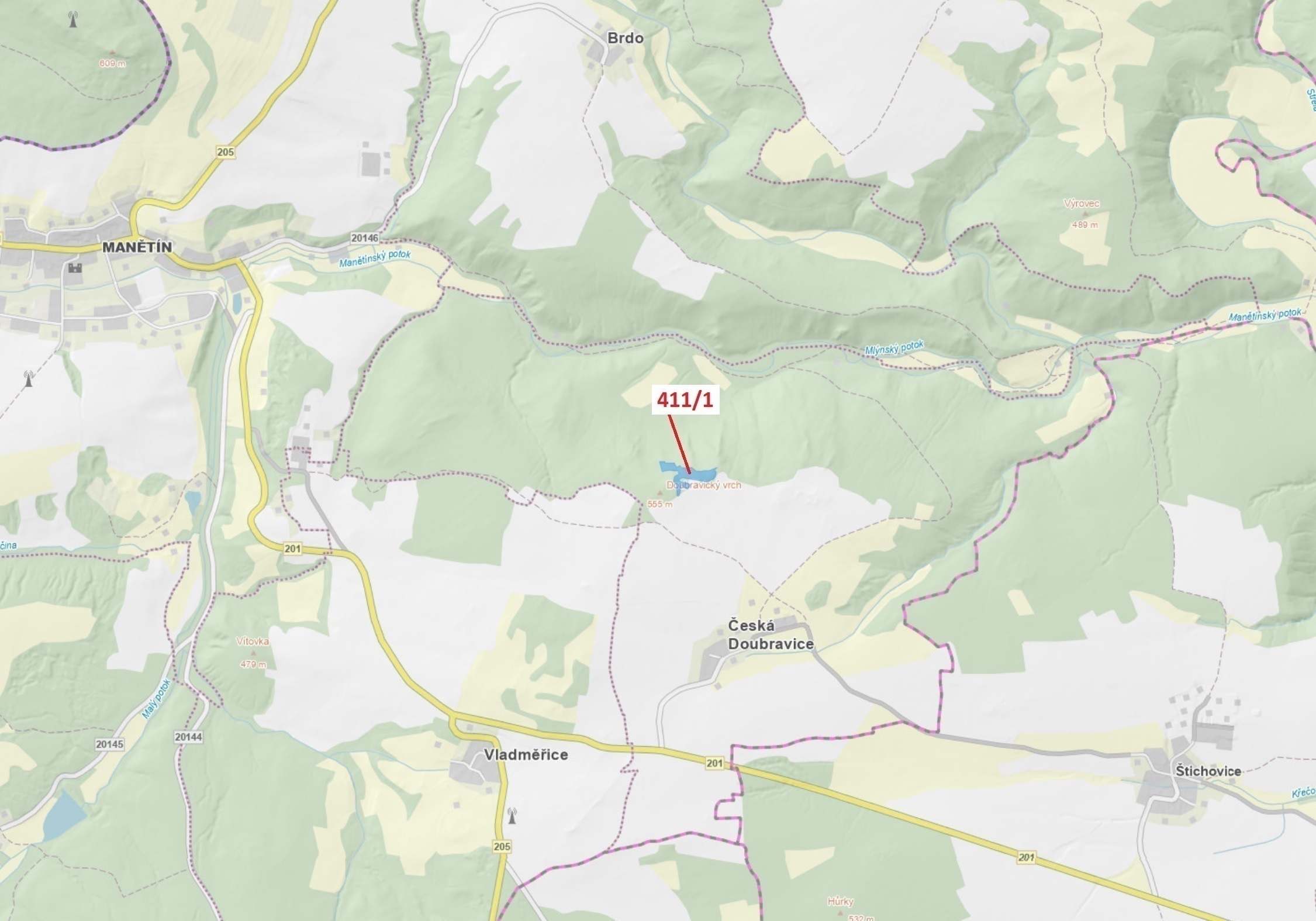 Lesní pozemek o výměře 12 307 m2, podíl 1/1, katastrální území Česká Doubravice, obec Manětín, obec 