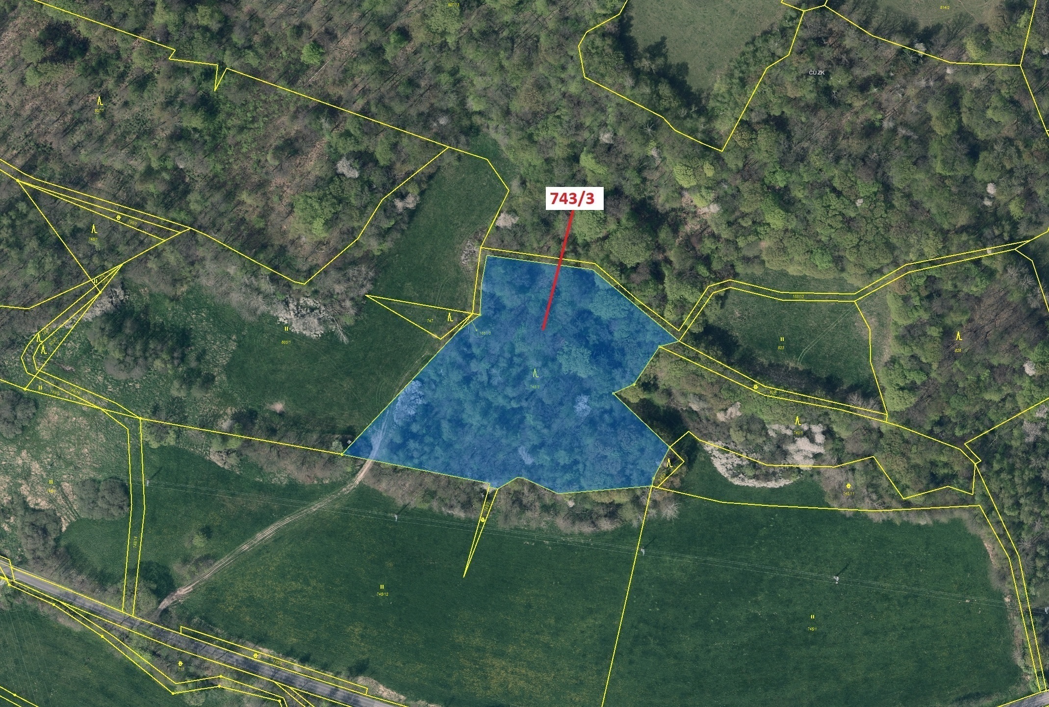 Lesní pozemek o výměře 12 778 m2, podíl 1/1, katastrální území Kerhartice, obec Česká Kamenice, obec