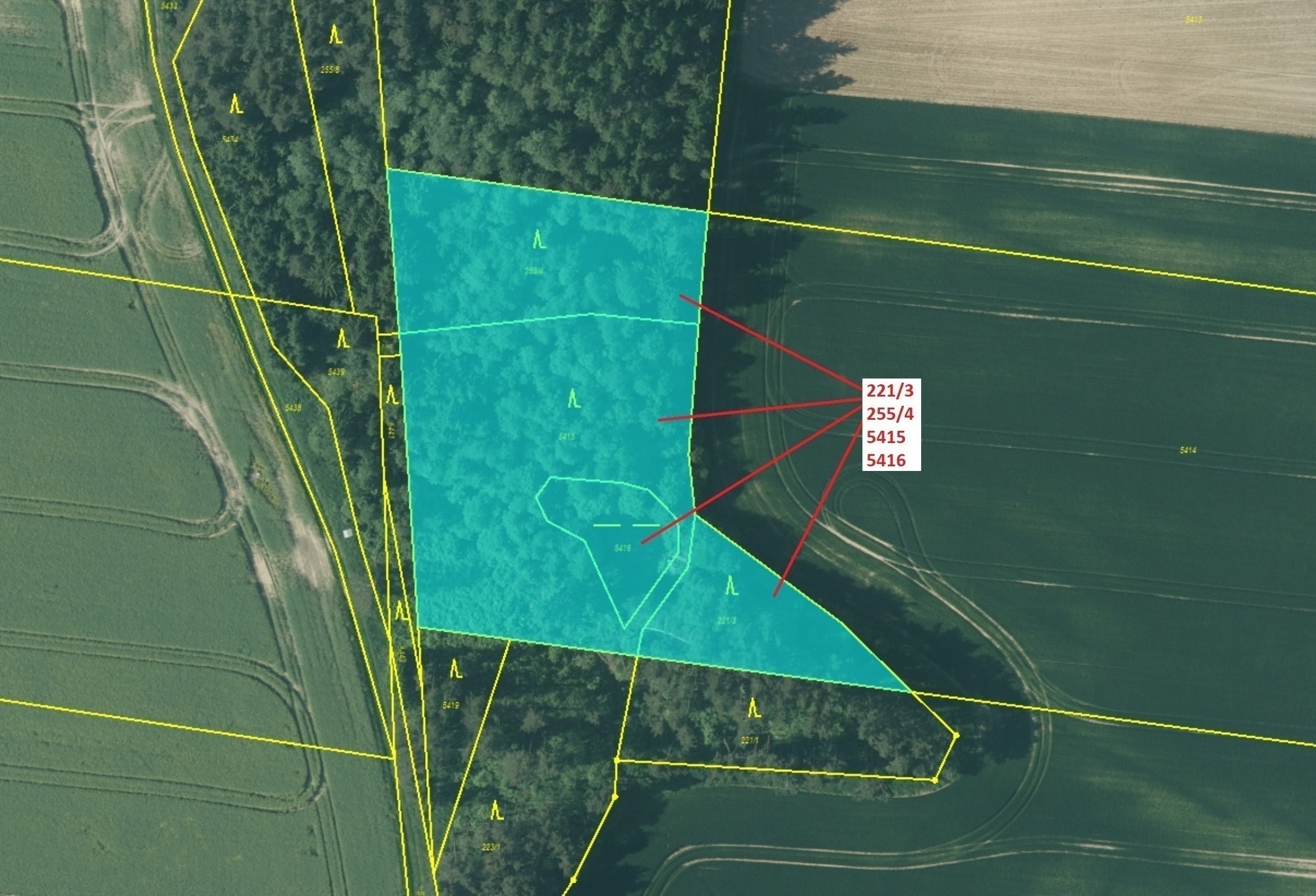 Lesní pozemky a vodní plocha o výměře 7 902 m2, podíl 1/1, katastrální území Lidéřovice, obec Peč, o