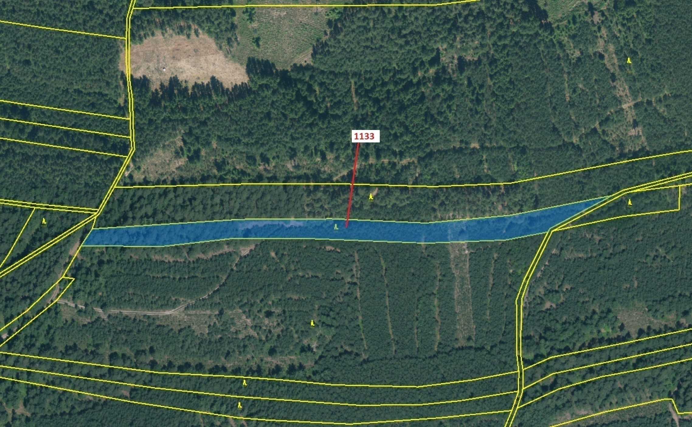 Lesní pozemek o výměře 7 895 m2, podíl 1/1, katastrální území Podbořánky, obec Jesenice, obec s rozš