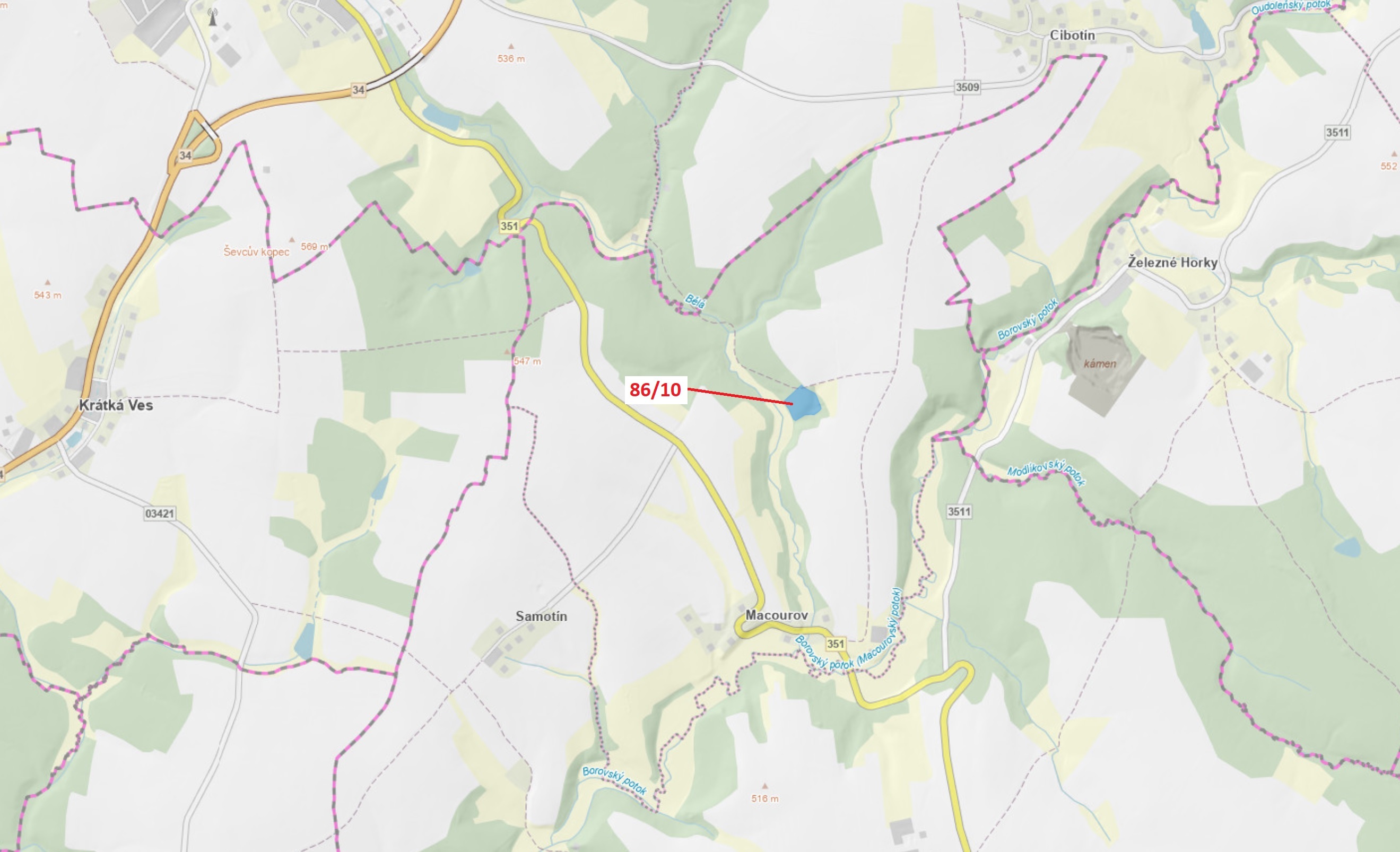 Lesní pozemek o výměře 12 727 m2, podíl 1/1, katastrální území Macourov, obec Žižkovo Pole, obec s r