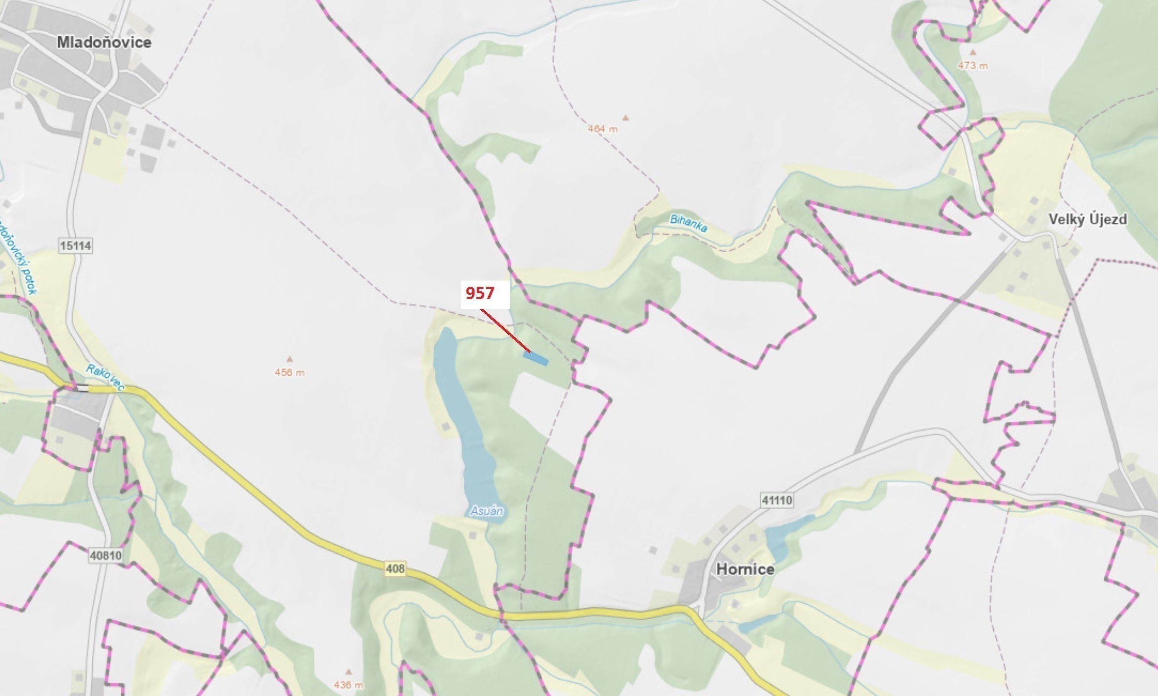 Lesní pozemek o výměře 2344 m2, podíl 1/1, katastrální území Mladoňovice na Moravě, obec Mladoňovice